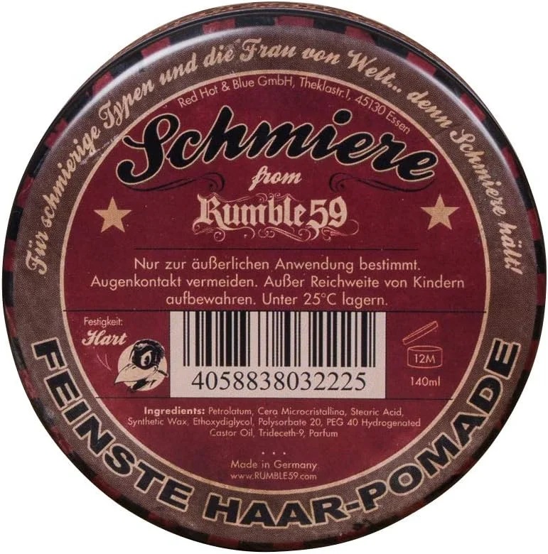 Schmiere FEINSTE HAAR-POMADE Rumble59 نسخه محدود Hard The King - پماد مو مردانه - واکس مو مردانه برای موهای قوی، حالت دهنده مو واکس مو مردانه خمیر مو روغن مو واکس مو پماد، 140 میلی لیتر
