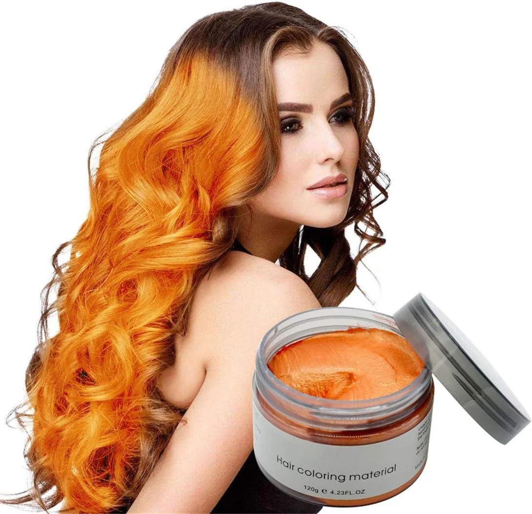 واکس مو رنگی موقت Ruzzut - کرم رنگ مو طبیعی یکبار مصرف، 120 گرم، پماد رنگ مو فوری، واکس موی طبیعی برای مردان و زنان، نارنجی