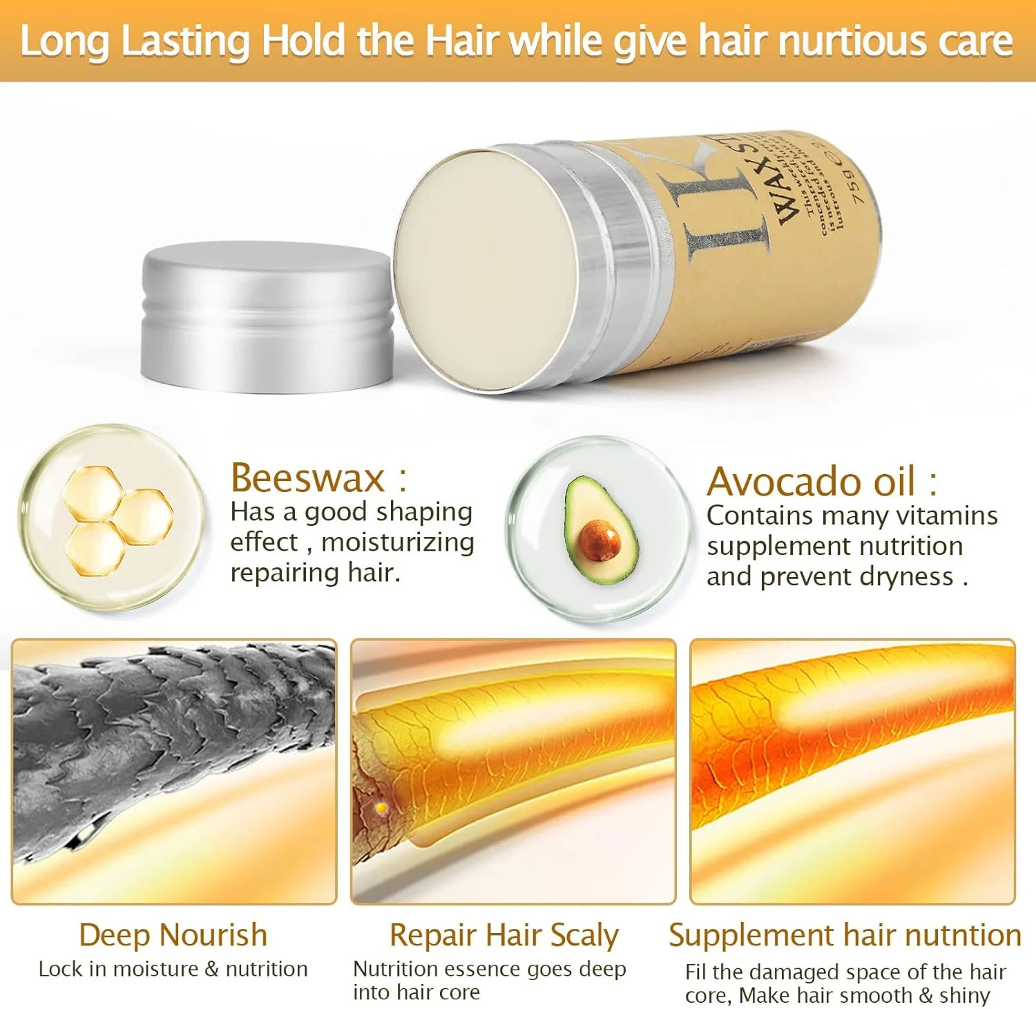 استیک واکس مو برای حالت دادن به مو، استیک واکس مو برای موهای وز، استیک پماد واکس مو برای تارهای مو، وز، موهای ریز