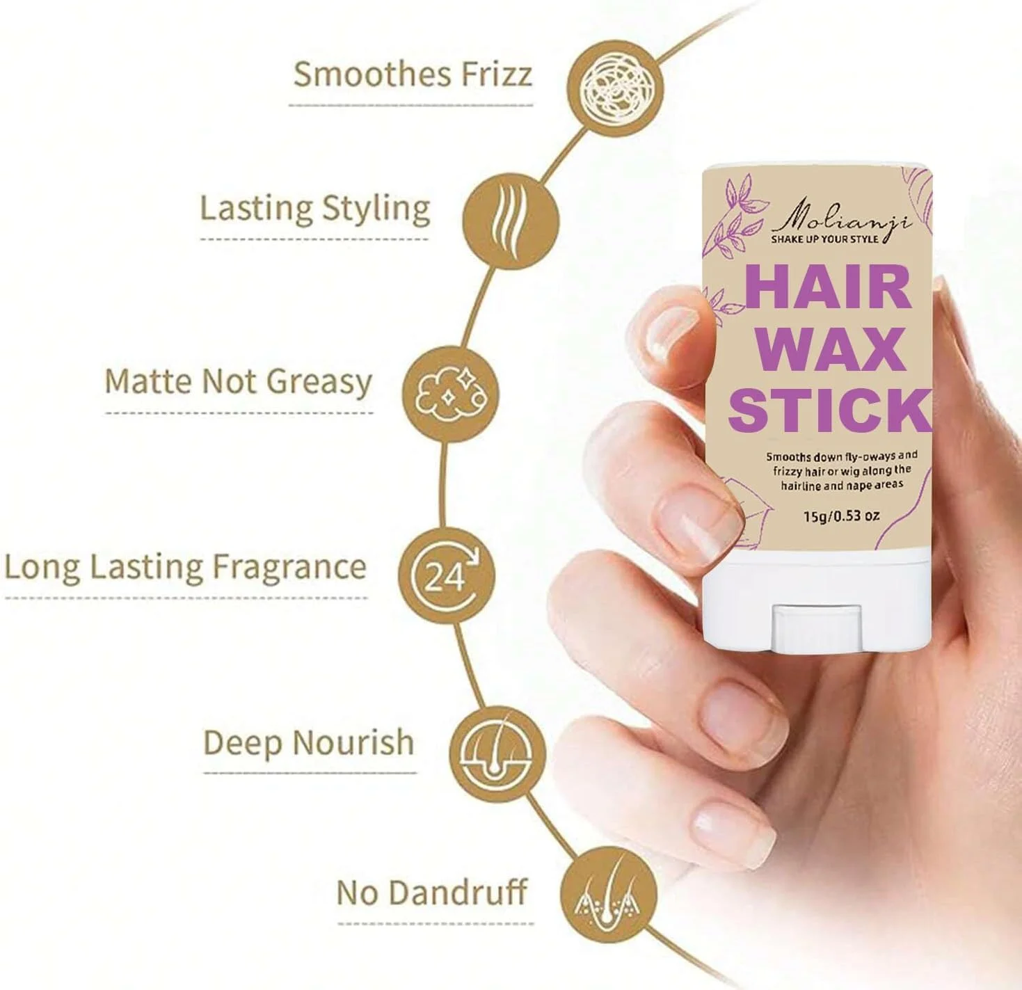 استیک واکس مو به همراه برس حالت دهنده مو، کنترل کننده موهای وز و پماد حالت دهنده برای کودکان، زنان و مردان - ابزار و اکسسوری حالت دهی مو