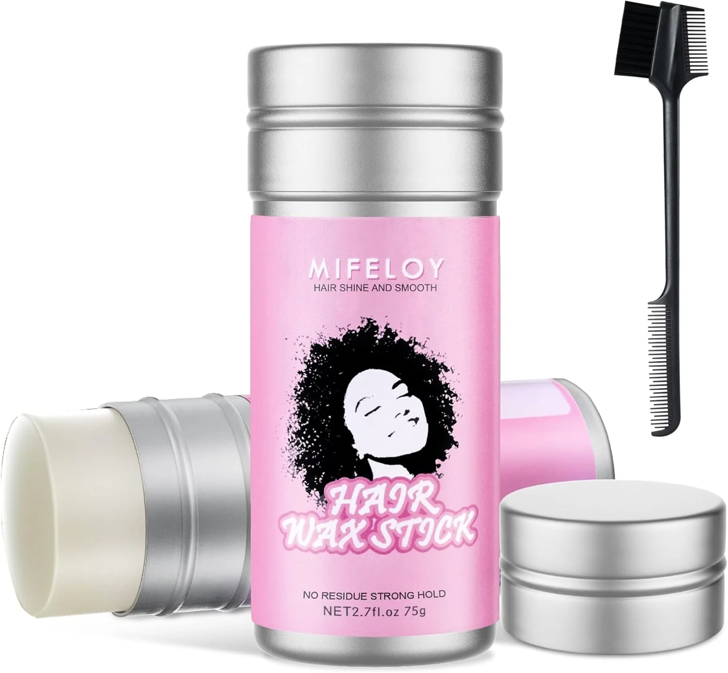 استیک واکس مو، حالت دهنده مو برای صاف کردن موهای وز و مجعد، کرم ژل حالت دهنده بادوام، چسب حالت دهنده موی زنان، استیک واکس مو، برس شانه کنترل مو - مشکی