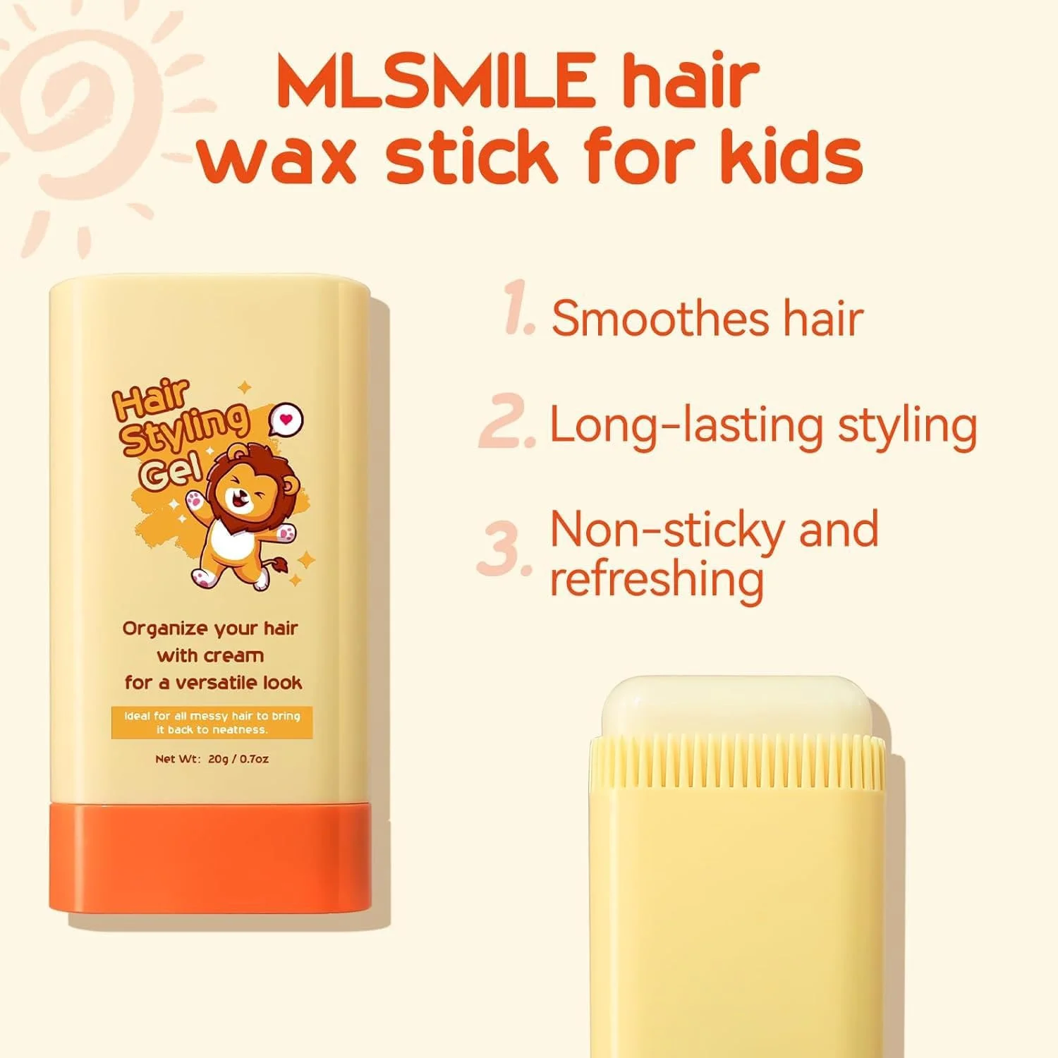 استیک واکس مو برای حالت دادن به موهای کودکان، ژل حالت دهنده موی کودک با طراحی 2 در 1 دارای شانه سرخود و جمع شونده، حالت دهی آسان موهای نوزاد، ژل موی غیر چرب کودک، استیک واکس موی ماندگار برای کودکان (20 گرم)