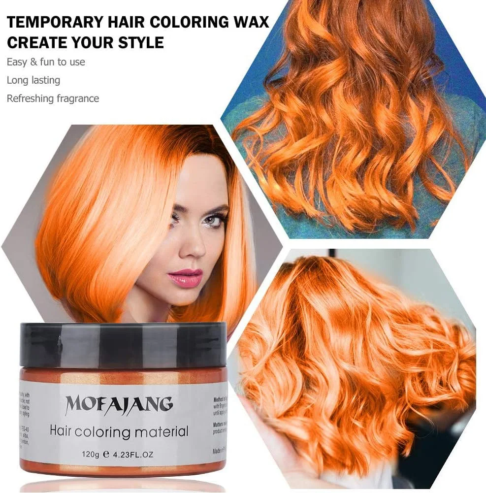واکس رنگ مو TEEROVA، رنگ موی فوری و موقت، کرم حالت دهنده مو 120 گرمی، پماد موی طبیعی برای مردان و زنان (نارنجی)