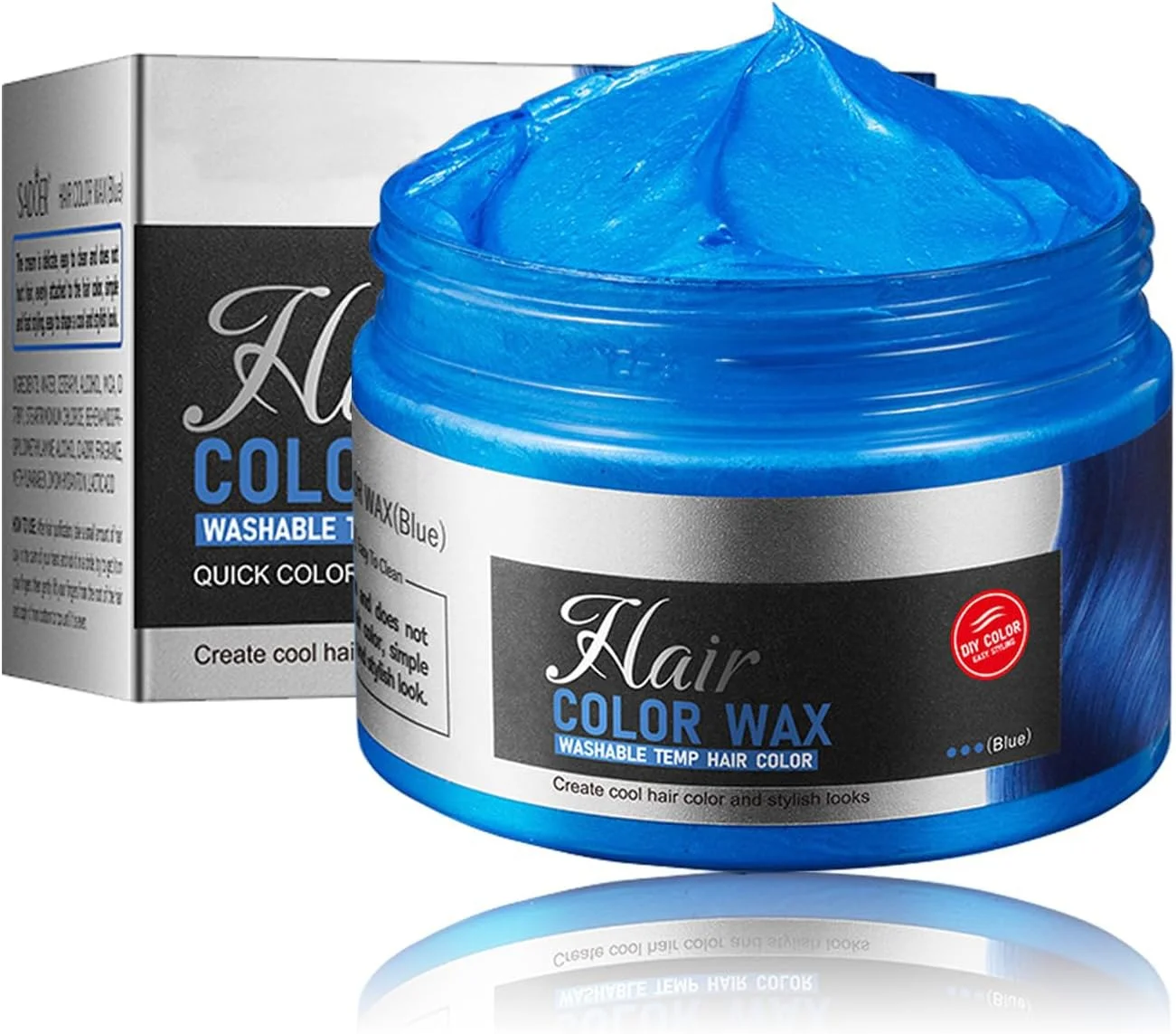واکس مو رنگی خاکستری نقره‌ای موقت، 12۰ گرم، کرم رنگ مو فوری، رنگ موی یکبار مصرف برای مردان، زنان، جوانان، پماد حالت دهنده طبیعی خاکستری برای مهمانی، Cosplay، DIY، هالووین (آبی)