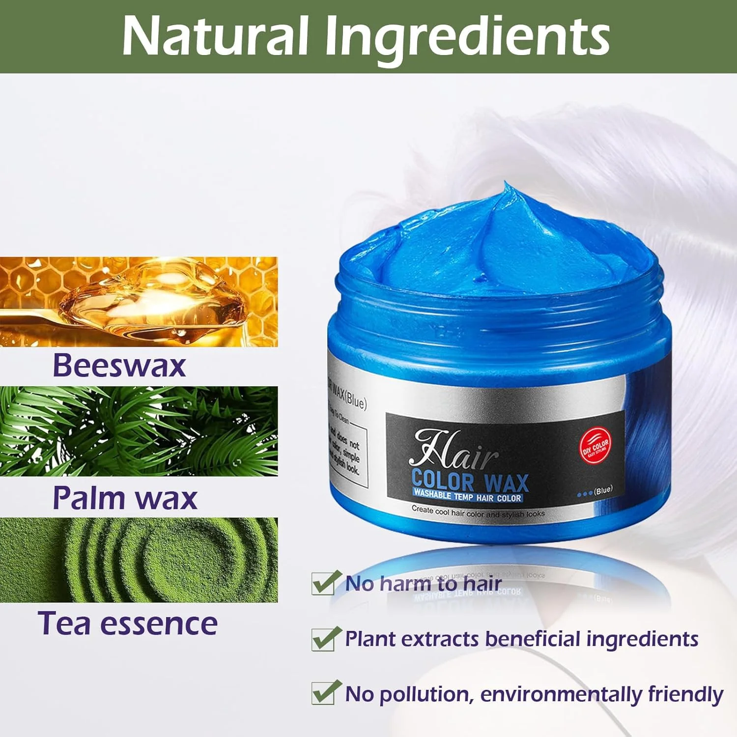 واکس مو رنگی خاکستری نقره‌ای موقت، 12۰ گرم، کرم رنگ مو فوری، رنگ موی یکبار مصرف برای مردان، زنان، جوانان، پماد حالت دهنده طبیعی خاکستری برای مهمانی، Cosplay، DIY، هالووین (آبی)