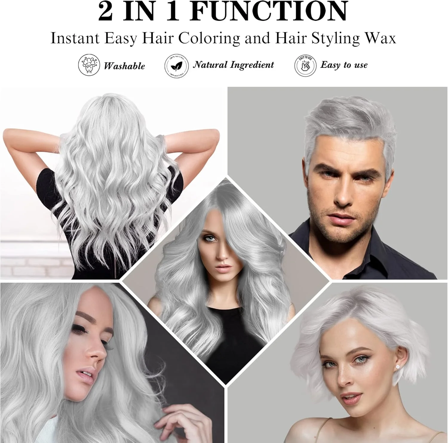 واکس رنگ مو موقت سفید نقره ای 120 گرمی، کرم رنگ مو فوری، گل رنگی یکبار مصرف برای مردان، زنان و جوانان، پماد حالت دهنده طبیعی قابل شستشو برای مهمانی، ایفای نقش، DIY هالووین واکس رنگ مو موقت سفید نقره ای 120 گرمی، کرم رنگ مو فوری، گل رنگی یکبار مصرف برای مردان، زنان و جوانان، پماد حالت دهنده طبیعی قابل شستشو برای مهمانی، ایفای نقش، DIY هالووین