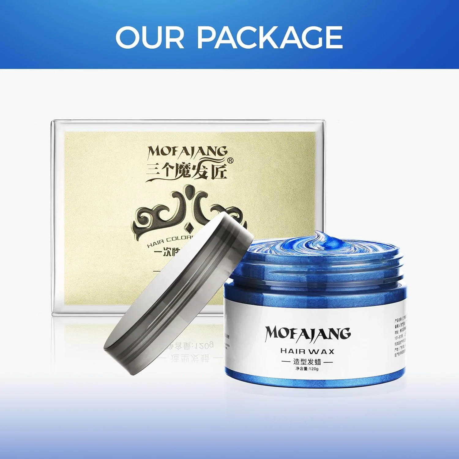 اسپری موقت مو آبی، موم رنگ مو فوری 120 گرم - کرم حالت دهنده مو پماد رنگ مو برای مهمانی و آرایش آسان (1، آبی)