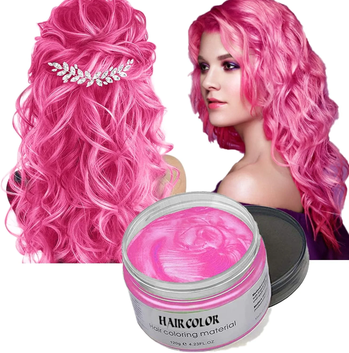 واکس موی موقت، حالت دهنده رنگی مو، کرم ژل رنگ موی طبیعی یکبار مصرف، کرم حالت دهنده فوری مو برای مهمانی، Cosplay، Masquerade و غیره (صورتی)