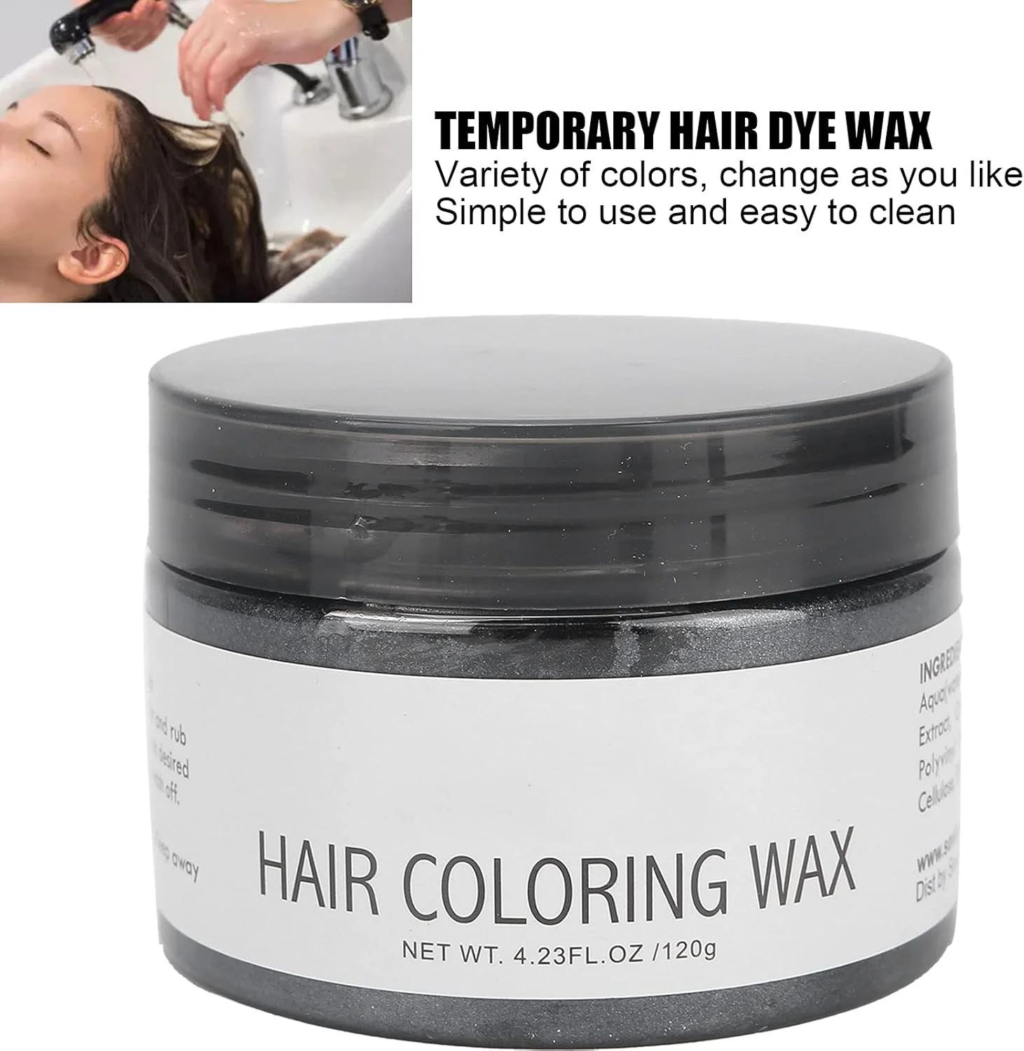واکس رنگ موقت، 120 گرم، کرم حالت دهنده مو 100% طبیعی، پماد موی فوری برای مهمانی و Cosplay آقایان و بانوان (خاکستری)