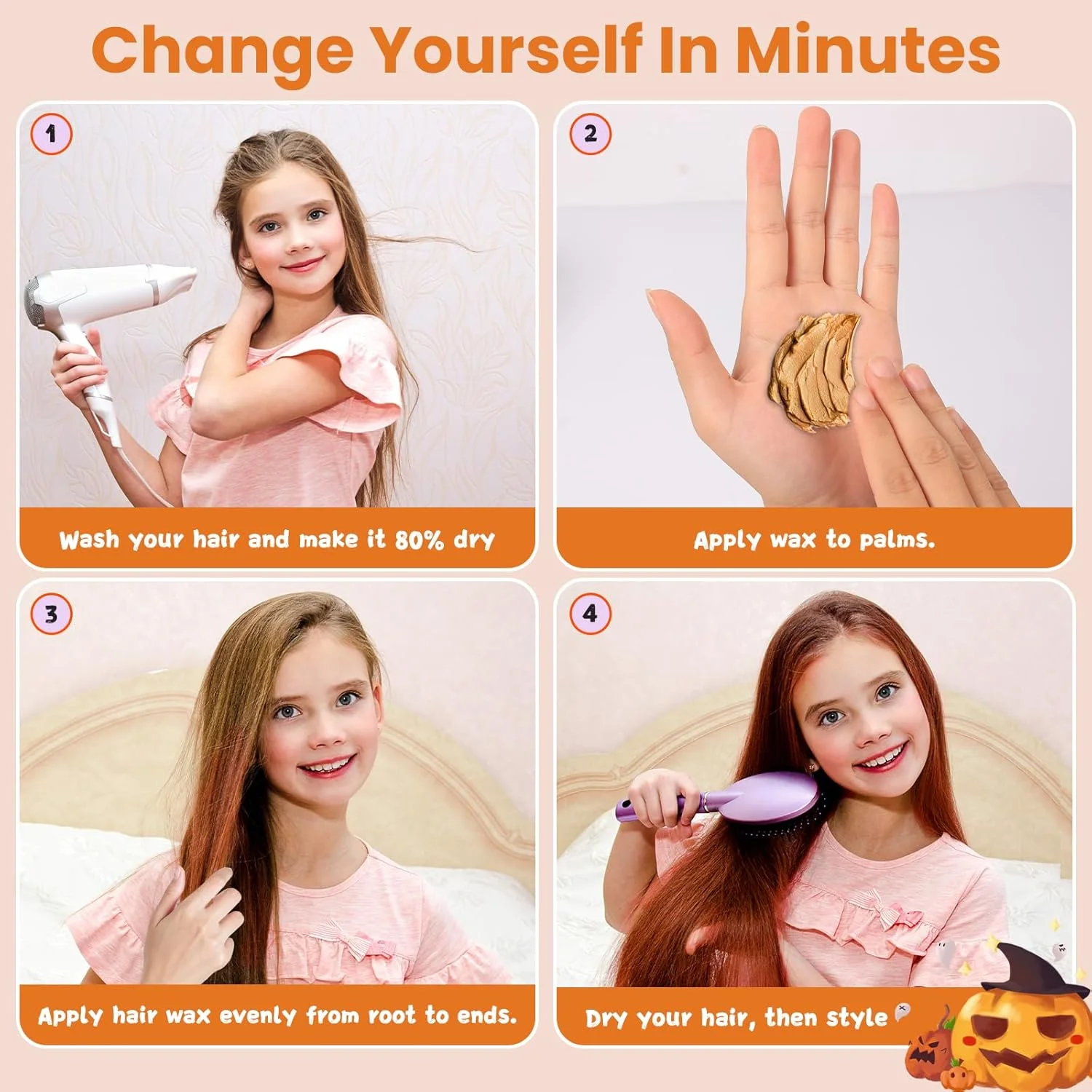 رنگ موی موقت نارنجی برای کودکان، رنگ فوری، پماد رنگی برای مردان و زنان، کرم رنگ و حالت دهنده، واکس DIY برای مهمانی ها، اجرای نقش، هالووین
