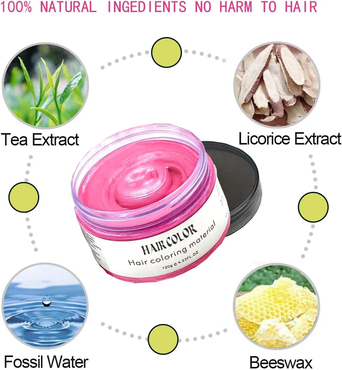 واکس موی موقت، حالت دهنده رنگی مو، کرم ژل رنگ موی طبیعی یکبار مصرف، کرم حالت دهنده فوری مو برای مهمانی، Cosplay، Masquerade و غیره (صورتی)