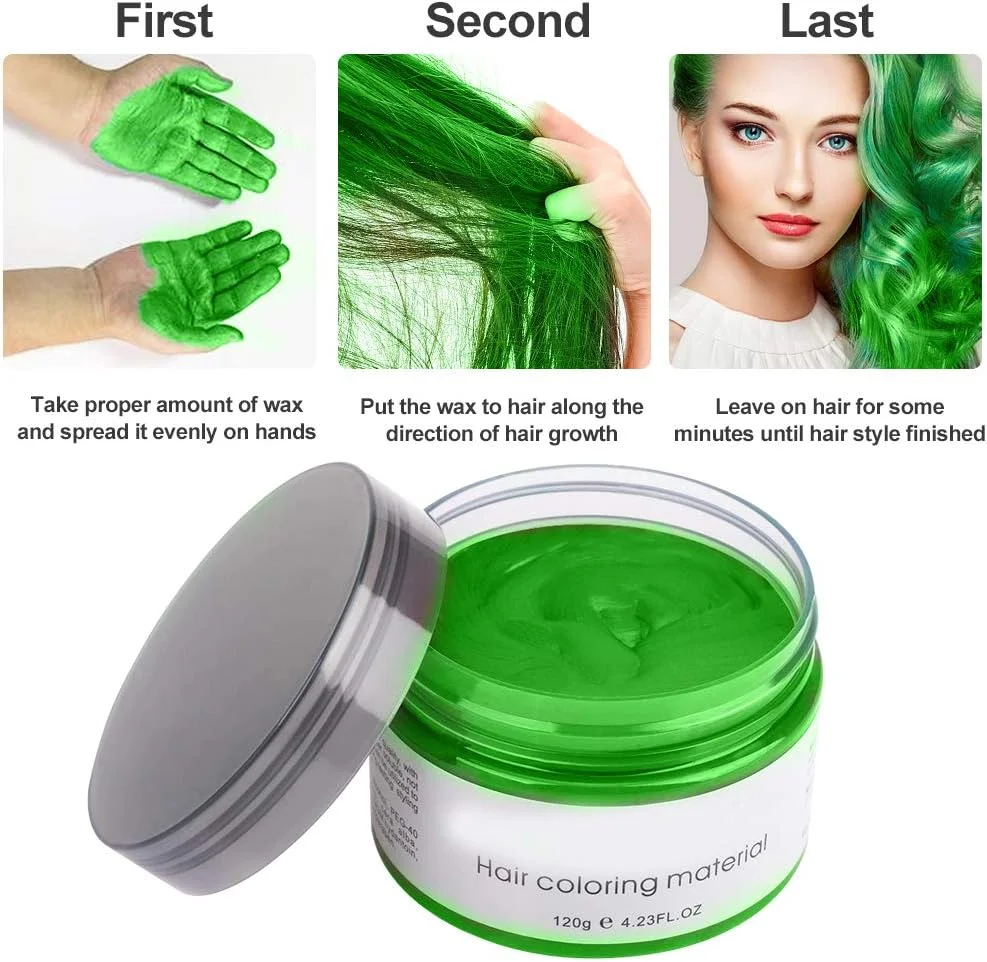 رنگ موی موقت سبز، پماد هالووین، کرم ژل اسپری یکبار مصرف با حالت دهنده قوی طبیعی، کرم حالت دهنده فوری مو برای مهمانی، косплей، جشن بالماسکه (سبز)