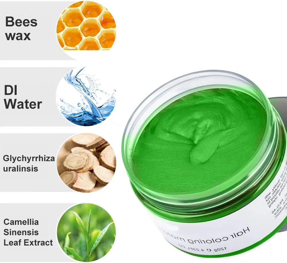 رنگ موی موقت سبز، پماد هالووین، کرم ژل اسپری یکبار مصرف با حالت دهنده قوی طبیعی، کرم حالت دهنده فوری مو برای مهمانی، косплей، جشن بالماسکه (سبز)