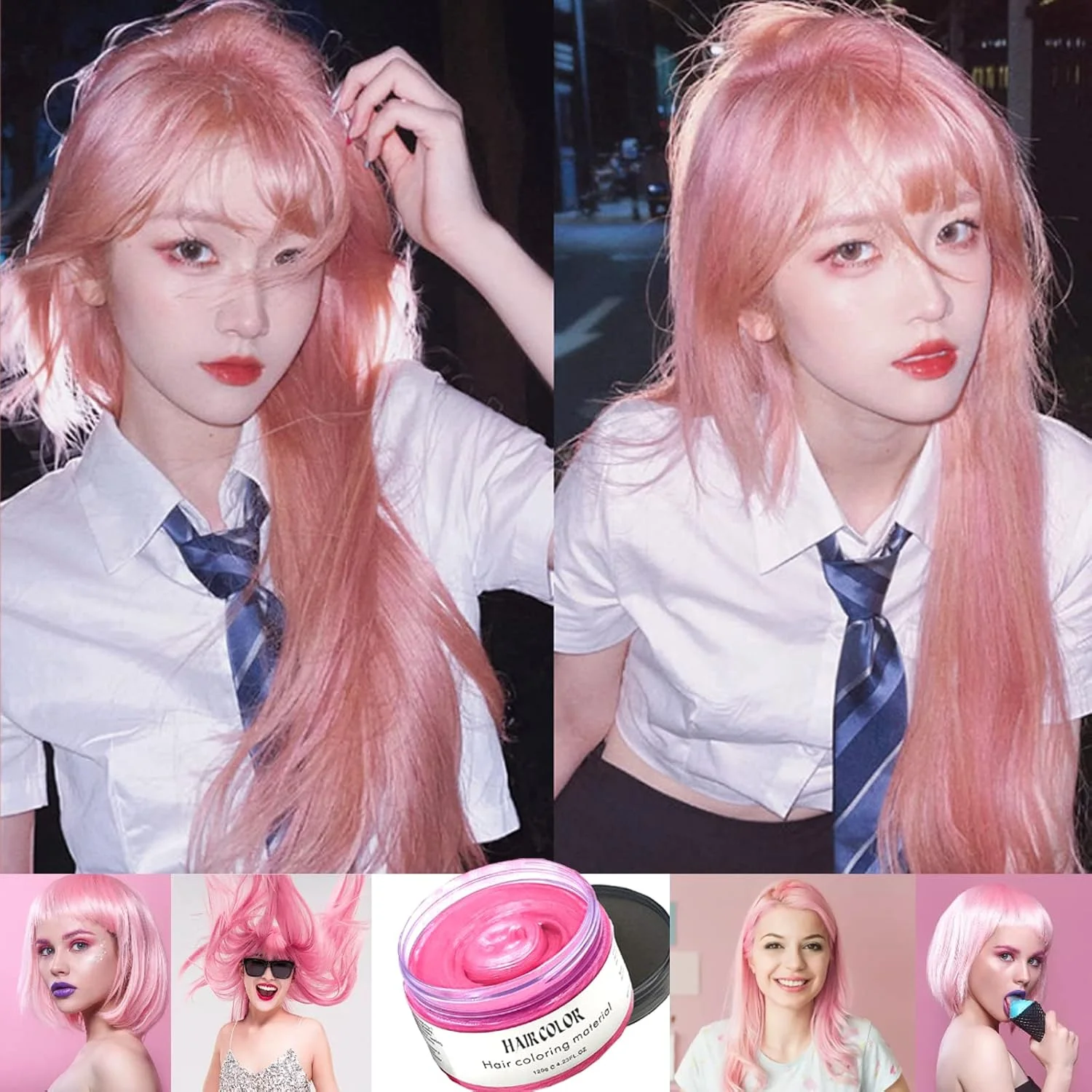 واکس موی موقت، حالت دهنده رنگی مو، کرم ژل رنگ موی طبیعی یکبار مصرف، کرم حالت دهنده فوری مو برای مهمانی، Cosplay، Masquerade و غیره (صورتی)
