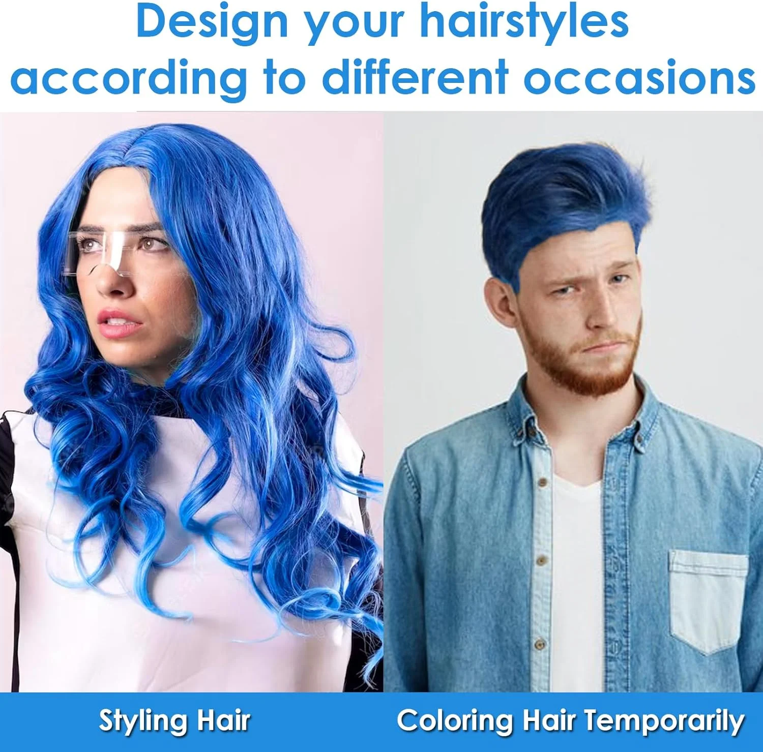 واکس موی رنگی موقت، اسپری موی آبی موقت، رنگ موی آبی، اسپری رنگ موی آبی، پماد رنگ موی طبیعی، خاک رس حالت دهنده مو برای مردان، زنان، مهمانی کودکان، Cosplay، کریسمس