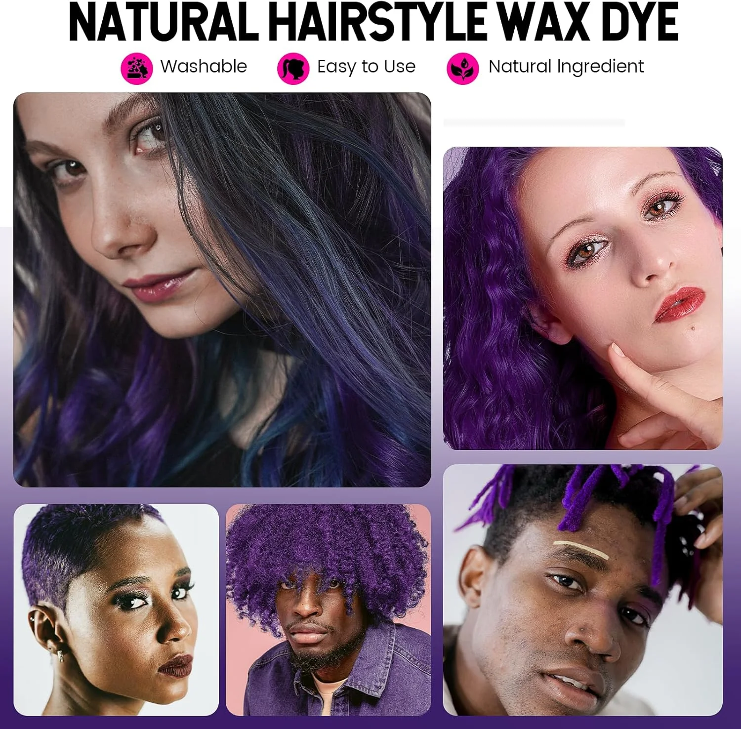 واکس موی رنگی موقت بنفش VOLLUCK، حالت دهنده مو برای مهمانی، Cosplay، هالووین، کریسمس، 120 گرم