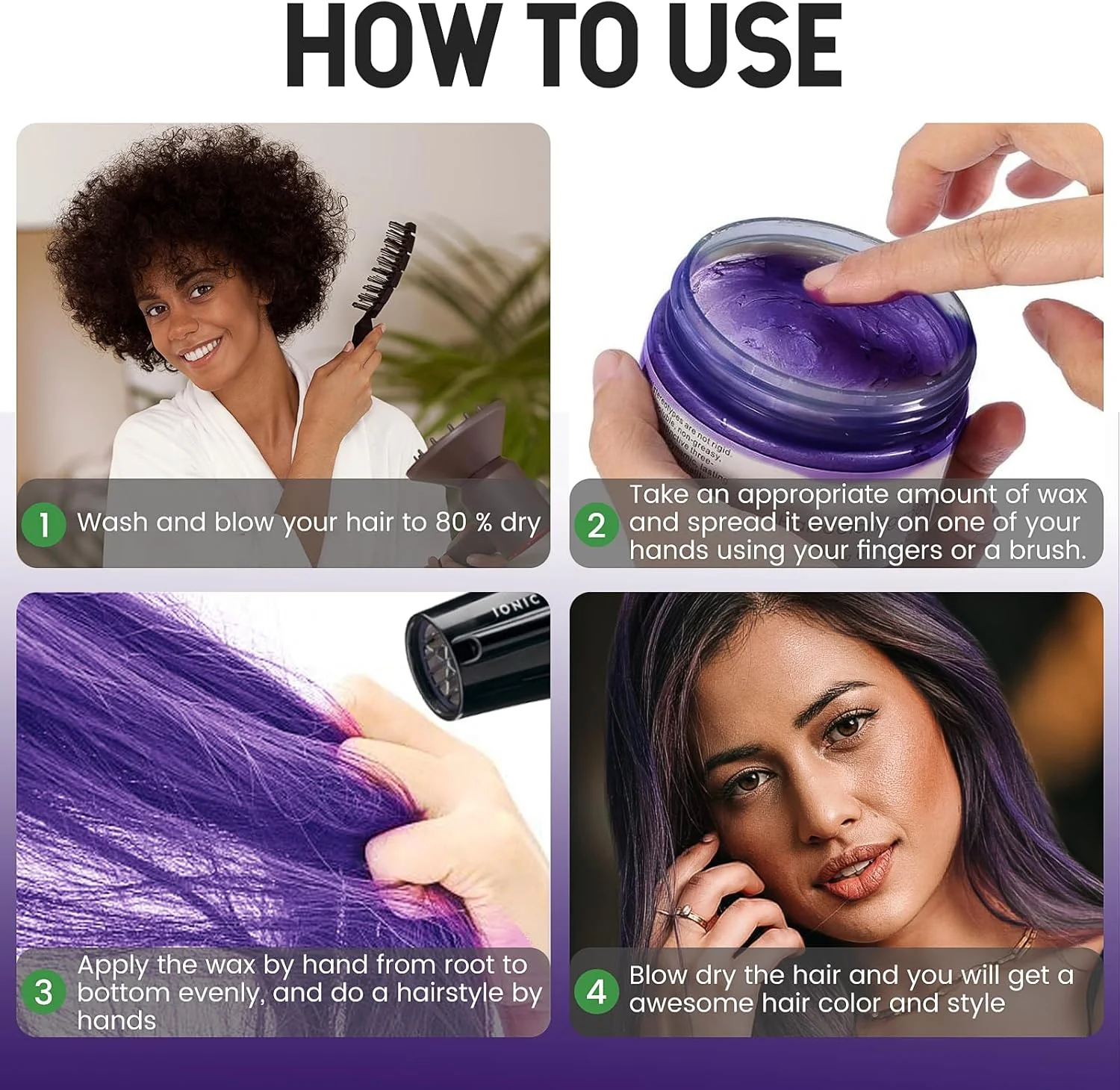 واکس موی رنگی موقت بنفش VOLLUCK، حالت دهنده مو برای مهمانی، Cosplay، هالووین، کریسمس، 120 گرم