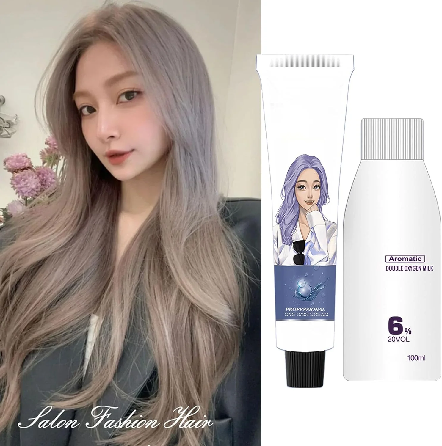 کرم رنگ موی موقت، رنگ موی قابل شستشو، پماد طبیعی رنگ مو، برای آقایان و بانوان، غیر دائمی، یونیسکس، قهوه ای خاکستری، استفاده آسان