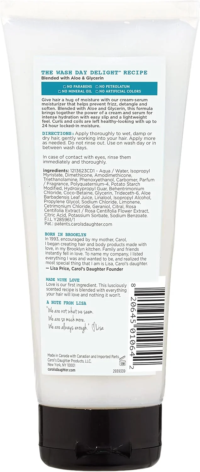 مرطوب کننده مو سرم کرمی Wash Day Delight Carol's Daughter برای موهای فر، ضد وز، ساخته شده با آلوئه و گلیسیرین، 200 میلی لیتر