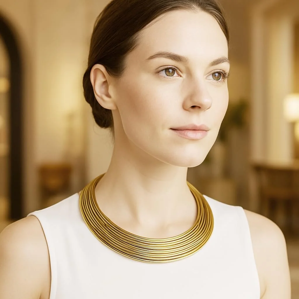 تاچ استون، گردنبند هاسلی طراحی زیبا، مد روز و شیک، با طراحی هندی و بالیوودی، در رنگ طلایی و نقره ای برای بانوان.