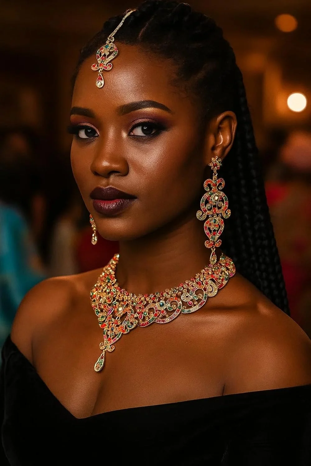 تاچ استون، ست گردنبند مجلسی زنانه با طرح گل و نگین های رنگارنگ، مناسب عروس، با روکش طلایی تاچ استون، ست گردنبند مجلسی زنانه با طرح گل و نگین های رنگارنگ، مناسب عروس، با روکش طلایی