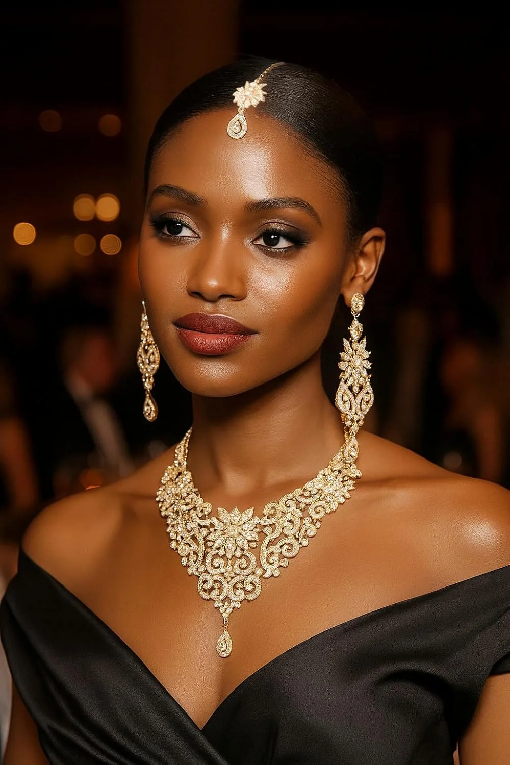 ست گردنبند مجلسی زنانه تاچ استون، طراحی هندی بالیوودی با نگین های درخشان و طرح های ظریف، مناسب عروس، رنگ طلایی عتیقه ست گردنبند مجلسی زنانه تاچ استون، طراحی هندی بالیوودی با نگین های درخشان و طرح های ظریف، مناسب عروس، رنگ طلایی عتیقه