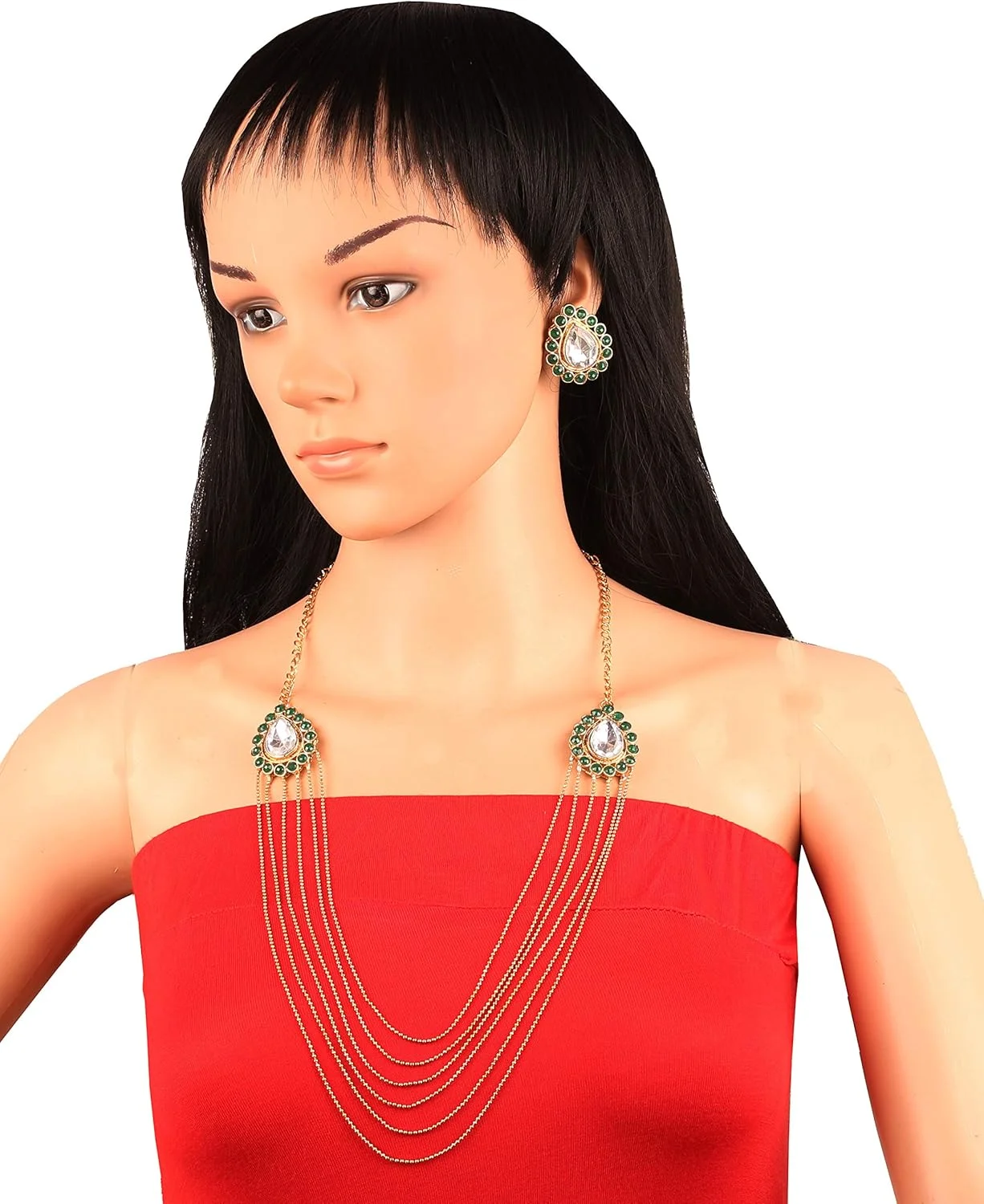 تاچ استون جدید! "مجموعه کندن معاصر" گردنبند طرح کندن منبت کاری شده به سبک بالیوود موغال هندی، با زمرد مصنوعی، طراحی انحصاری، با روکش طلای عتیقه برای بانوان تاچ استون جدید! "مجموعه کندن معاصر" گردنبند طرح کندن منبت کاری شده به سبک بالیوود موغال هندی، با زمرد مصنوعی، طراحی انحصاری، با روکش طلای عتیقه برای بانوان