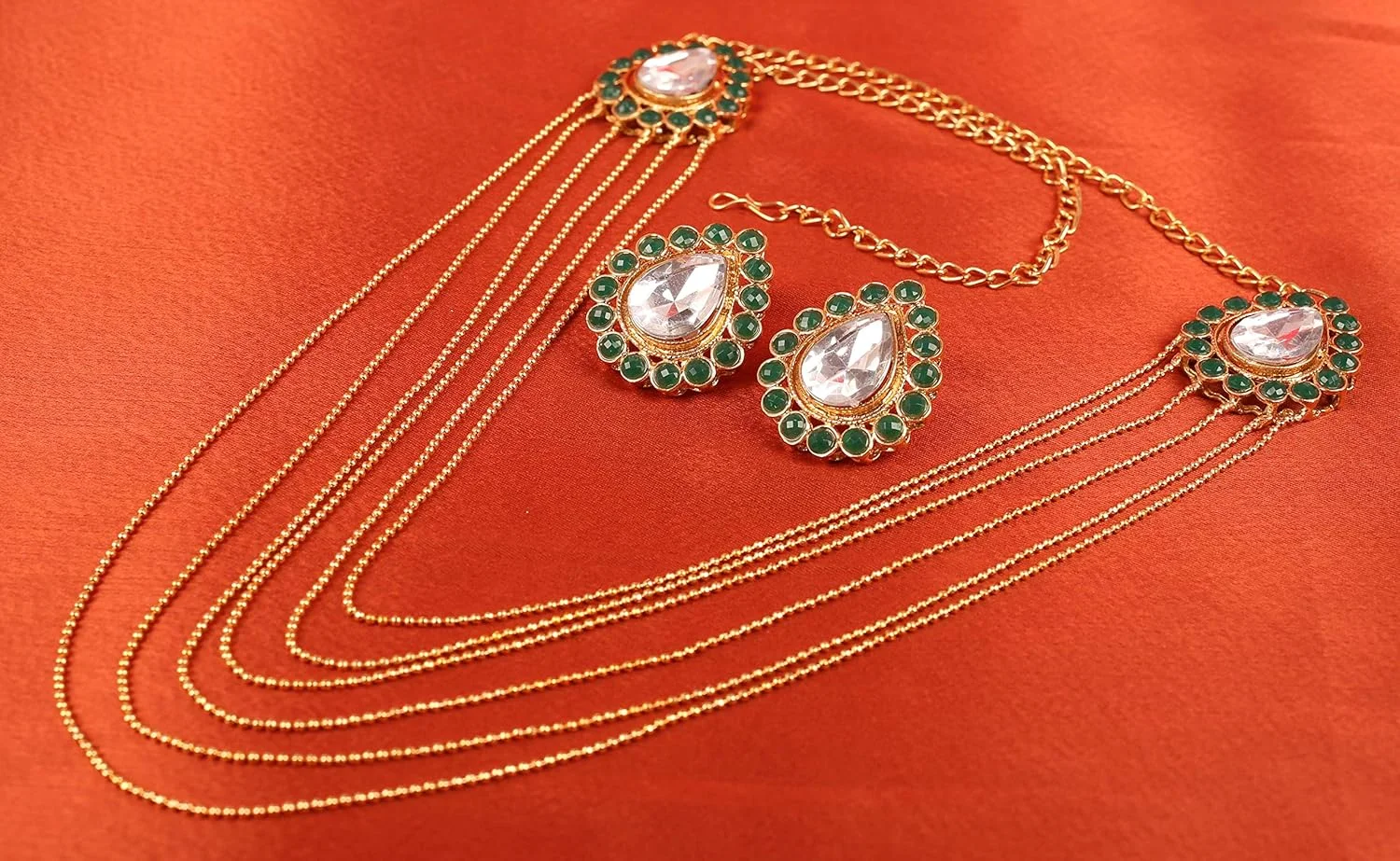 تاچ استون جدید! "مجموعه کندن معاصر" گردنبند طرح کندن منبت کاری شده به سبک بالیوود موغال هندی، با زمرد مصنوعی، طراحی انحصاری، با روکش طلای عتیقه برای بانوان تاچ استون جدید! "مجموعه کندن معاصر" گردنبند طرح کندن منبت کاری شده به سبک بالیوود موغال هندی، با زمرد مصنوعی، طراحی انحصاری، با روکش طلای عتیقه برای بانوان