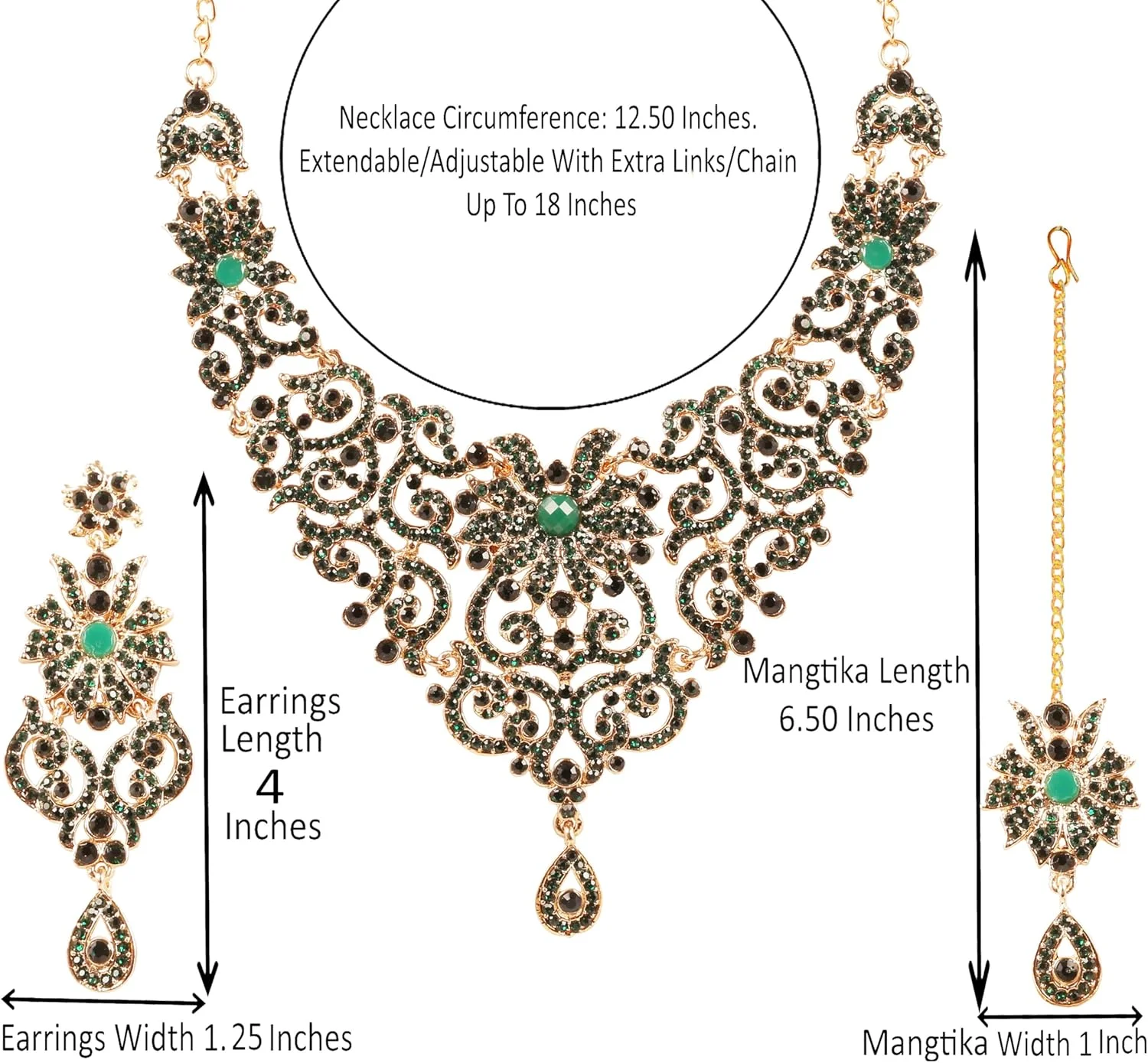 ست گردنبند مجلسی زنانه تاچ استون با نگین های درخشان، طرح هندی سلطنتی هالیوودی، رنگ طلایی ست گردنبند مجلسی زنانه تاچ استون با نگین های درخشان، طرح هندی سلطنتی هالیوودی، رنگ طلایی