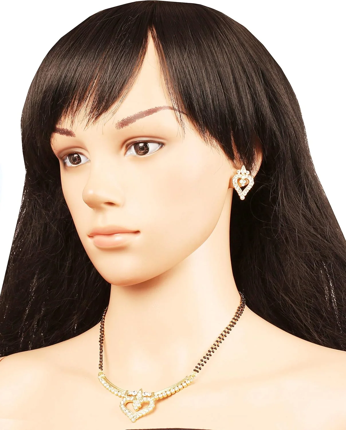 ست جواهرات منگالسوترای سنتی عروسی هندی بالیوود تاچ استون، مهره های مشکی با رنگ طلایی و نقره ای برای زنان.