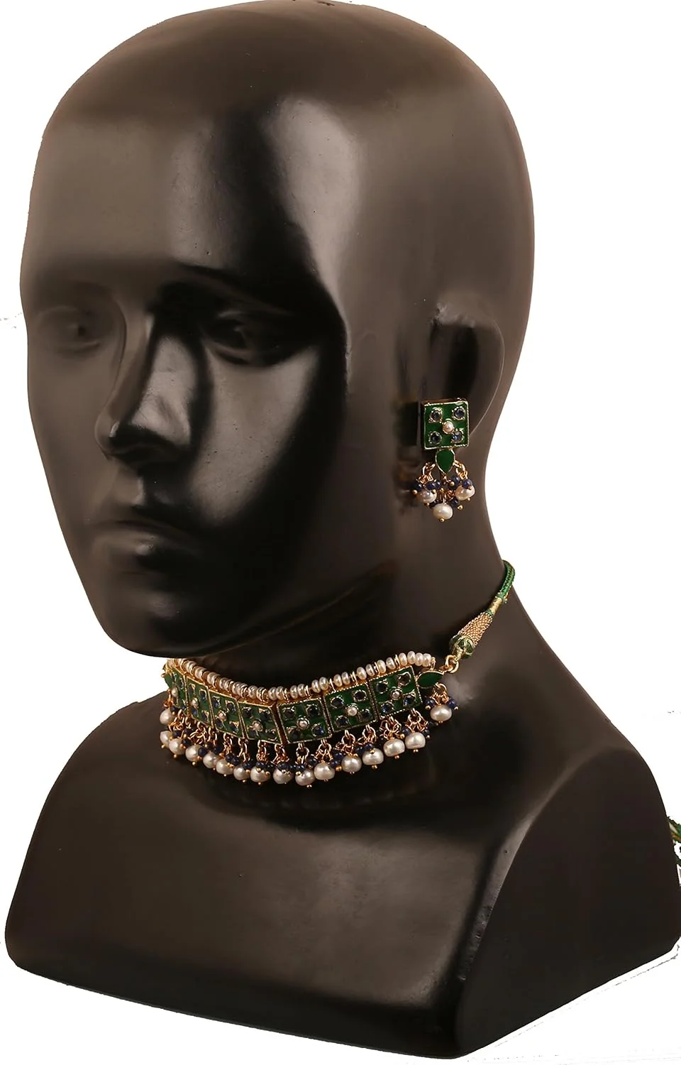 ست گردنبند چوکر مجلسی زنانه با طراحی نفیس، نگین های رنگارنگ و طرح های طلایی و نقره ای