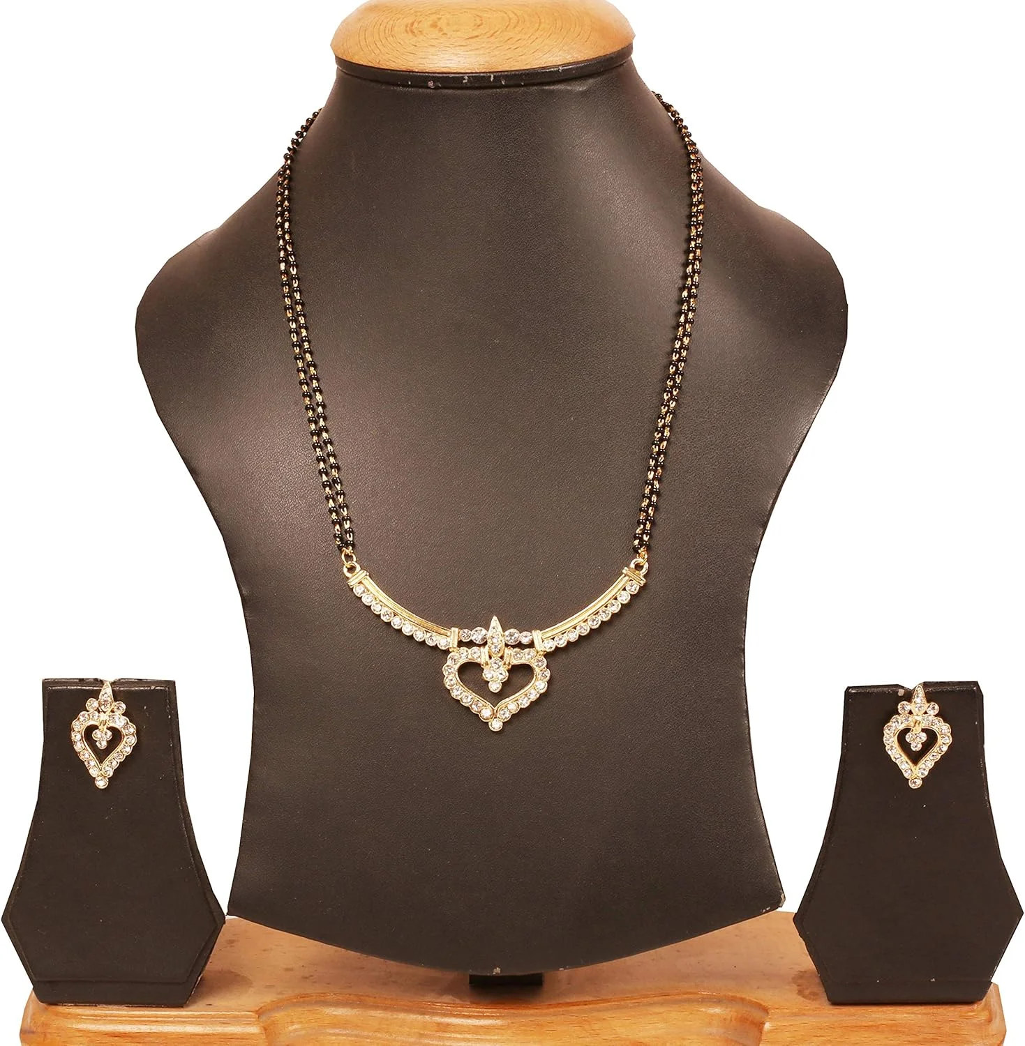 ست جواهرات منگالسوترای سنتی عروسی هندی بالیوود تاچ استون، مهره های مشکی با رنگ طلایی و نقره ای برای زنان.