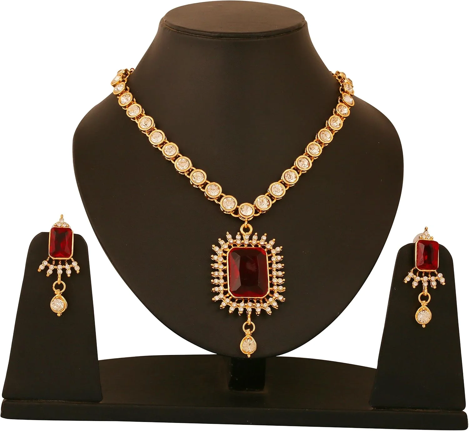 ست گردنبند جواهرات طرح هندی تاچ استون، با نگین های درخشان و طراحی رنگارنگ، مناسب مجالس عروسی، با روکش طلایی و نقره ای برای بانوان ست گردنبند جواهرات طرح هندی تاچ استون، با نگین های درخشان و طراحی رنگارنگ، مناسب مجالس عروسی، با روکش طلایی و نقره ای برای بانوان