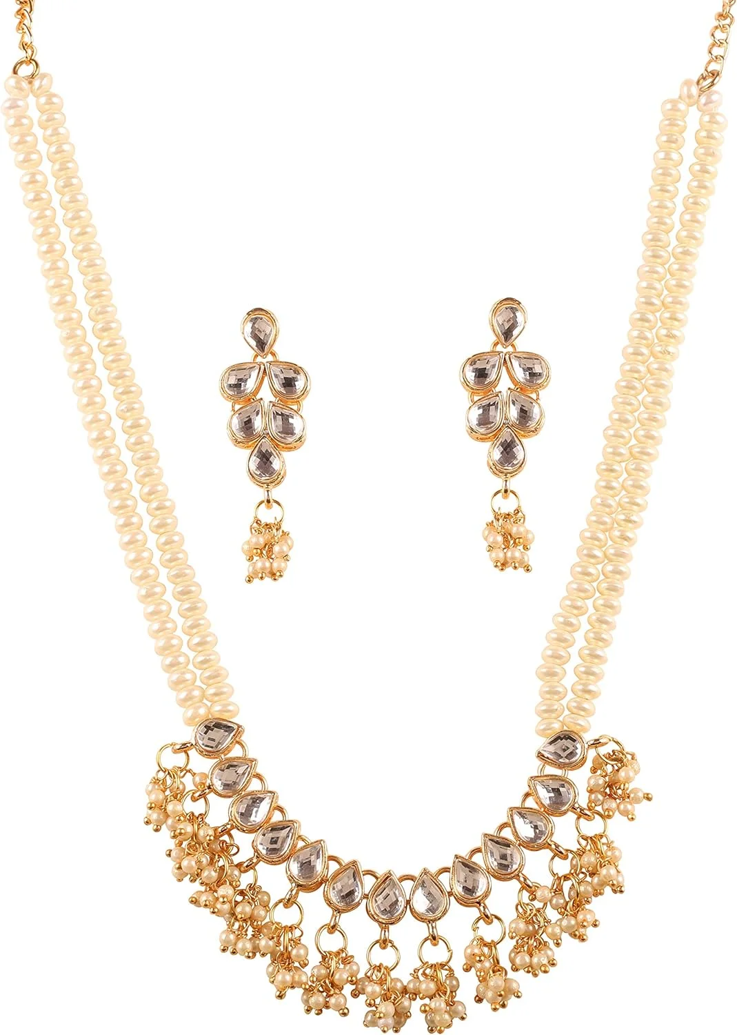 تاچ استون گردنبند طرح هندی بالیوودی نگین دار با آویز مروارید مصنوعی مدل دکمه ای، طلایی آنتیک زنانه تاچ استون گردنبند طرح هندی بالیوودی نگین دار با آویز مروارید مصنوعی مدل دکمه ای، طلایی آنتیک زنانه
