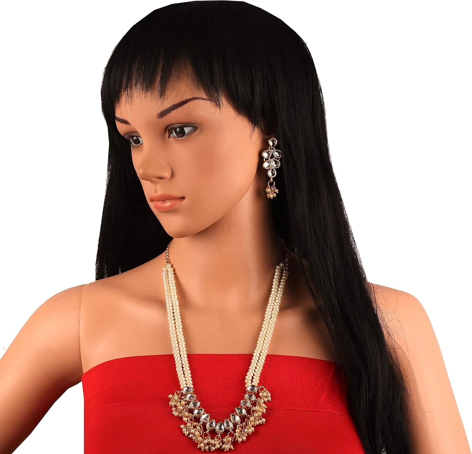 تاچ استون گردنبند طرح هندی بالیوودی نگین دار با آویز مروارید مصنوعی مدل دکمه ای، طلایی آنتیک زنانه