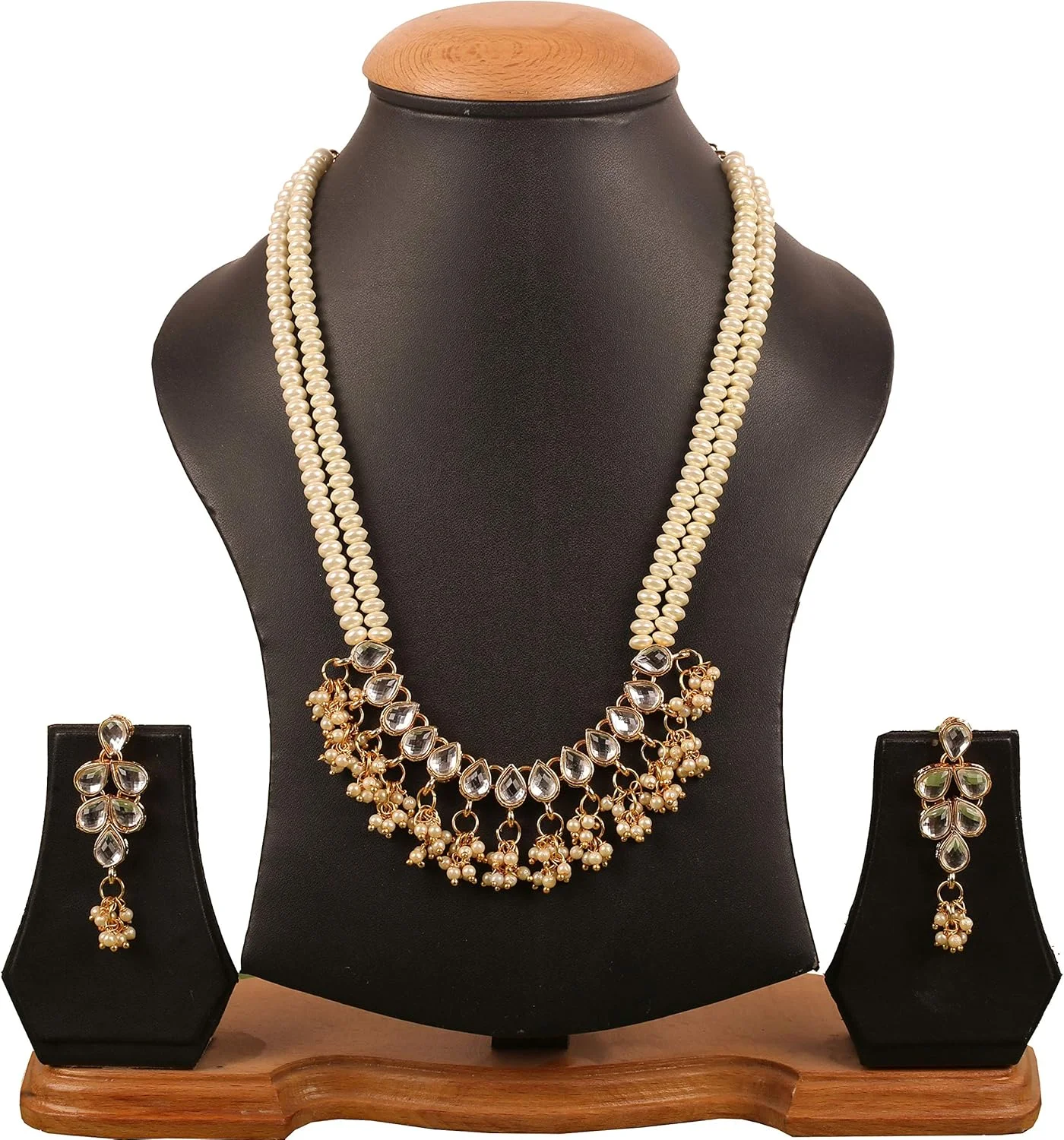 تاچ استون گردنبند طرح هندی بالیوودی نگین دار با آویز مروارید مصنوعی مدل دکمه ای، طلایی آنتیک زنانه