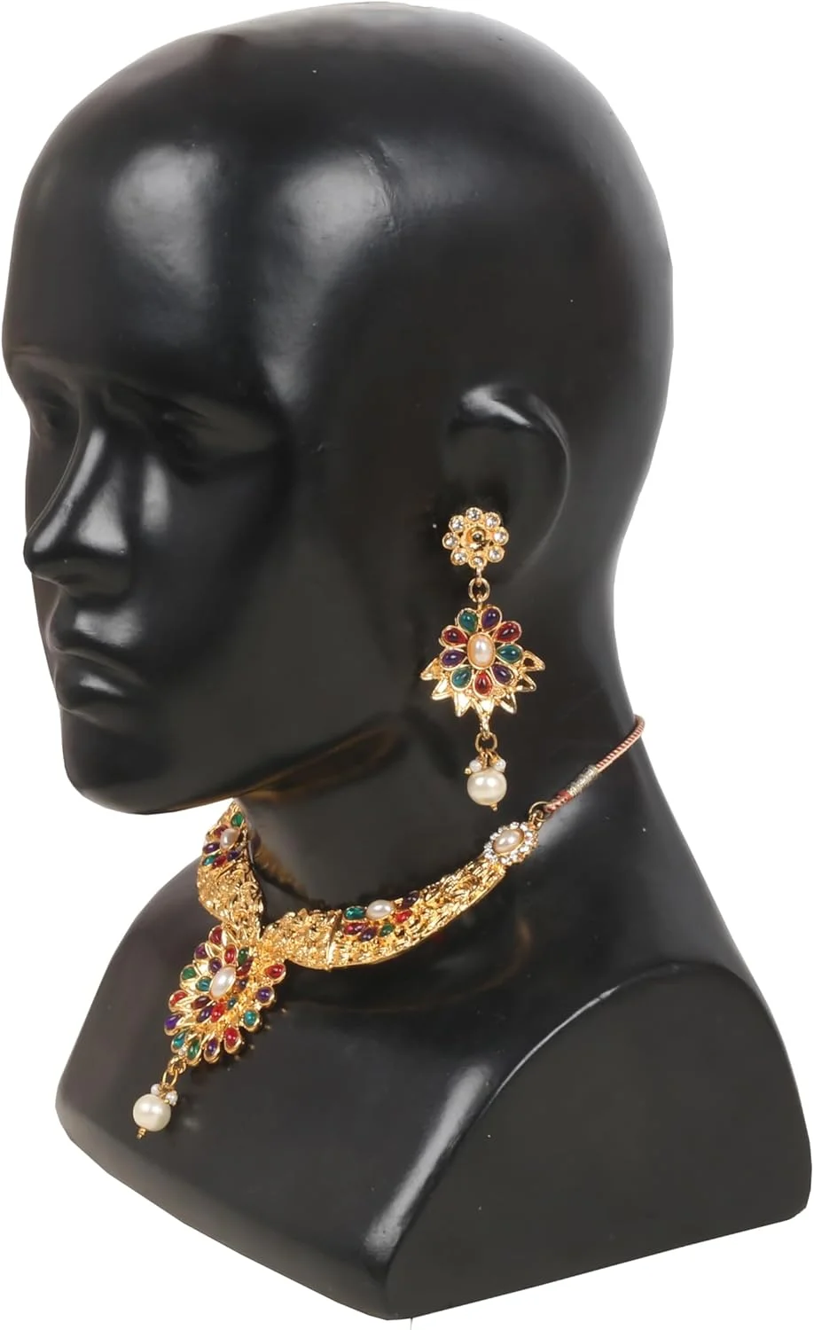 تاچ استون، ست گردنبند مجلسی زنانه با طرح گل و نگین های رنگارنگ، مناسب عروسی و مهمانی، با روکش طلایی تاچ استون، ست گردنبند مجلسی زنانه با طرح گل و نگین های رنگارنگ، مناسب عروسی و مهمانی، با روکش طلایی