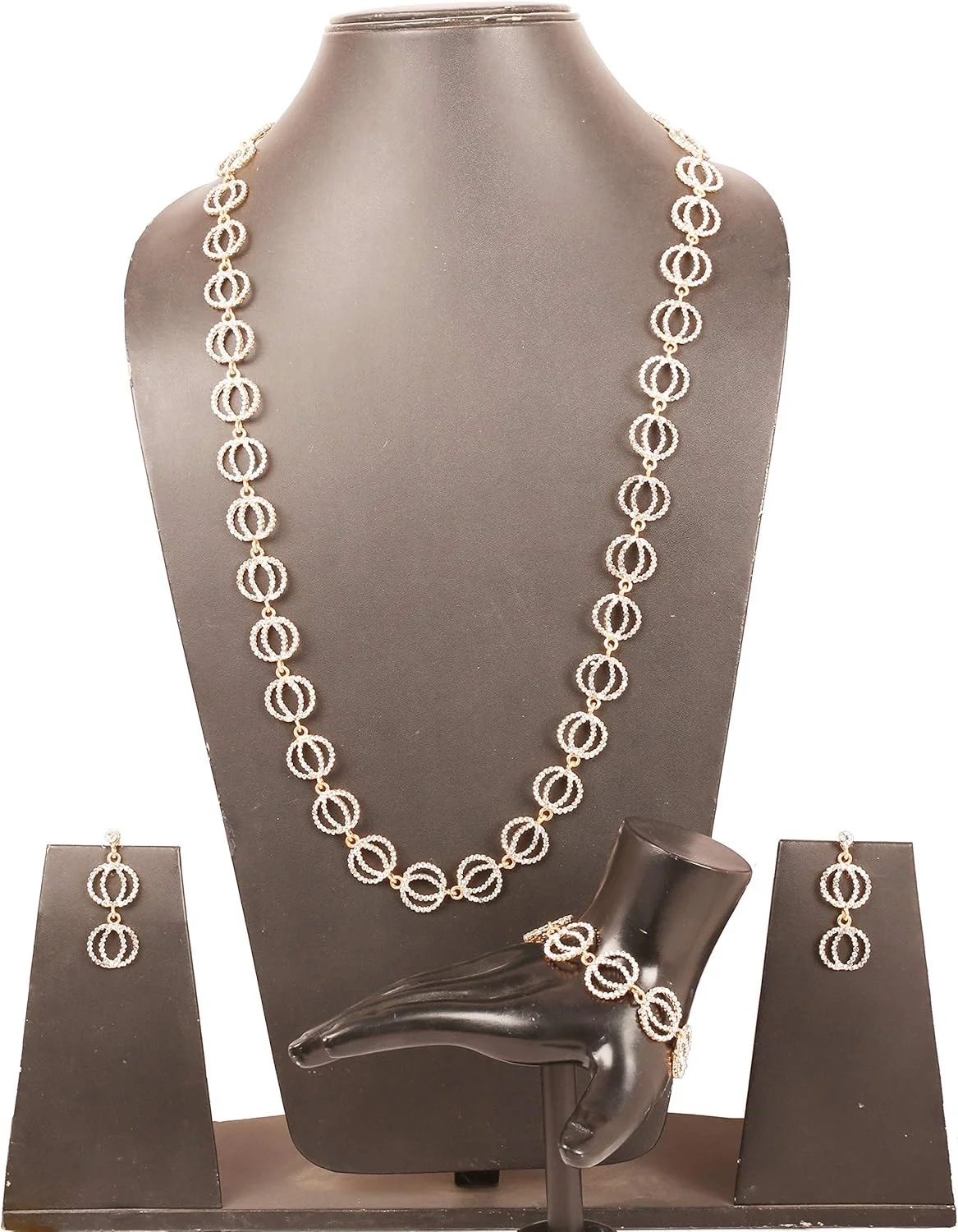 ست آویز جواهرات طرح هندی بالیوودی تاچ استون، مجلل، سنتی و شیک، با رنگ طلایی و نقره ای برای بانوان ست آویز جواهرات طرح هندی بالیوودی تاچ استون، مجلل، سنتی و شیک، با رنگ طلایی و نقره ای برای بانوان