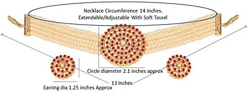 ست گردنبند چوکر مجلسی با طراحی بزرگ، نگین های یاقوت مصنوعی، مروارید های مصنوعی و روکش طلایی مناسب بانوان ست گردنبند چوکر مجلسی با طراحی بزرگ، نگین های یاقوت مصنوعی، مروارید های مصنوعی و روکش طلایی مناسب بانوان