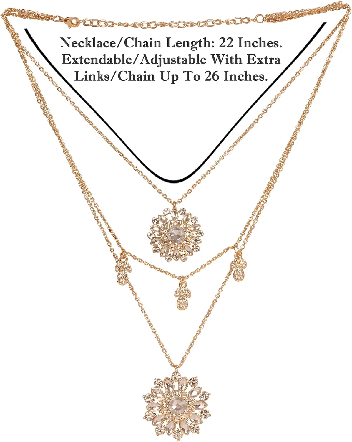 تاچ استون، سبک زیبای بالیوود هندی، طرح قلب نمادین عشق، ظاهری جذاب، زنجیر سه تایی بادوام با روکش طلایی برای بانوان. تاچ استون، سبک زیبای بالیوود هندی، طرح قلب نمادین عشق، ظاهری جذاب، زنجیر سه تایی بادوام با روکش طلایی برای بانوان.