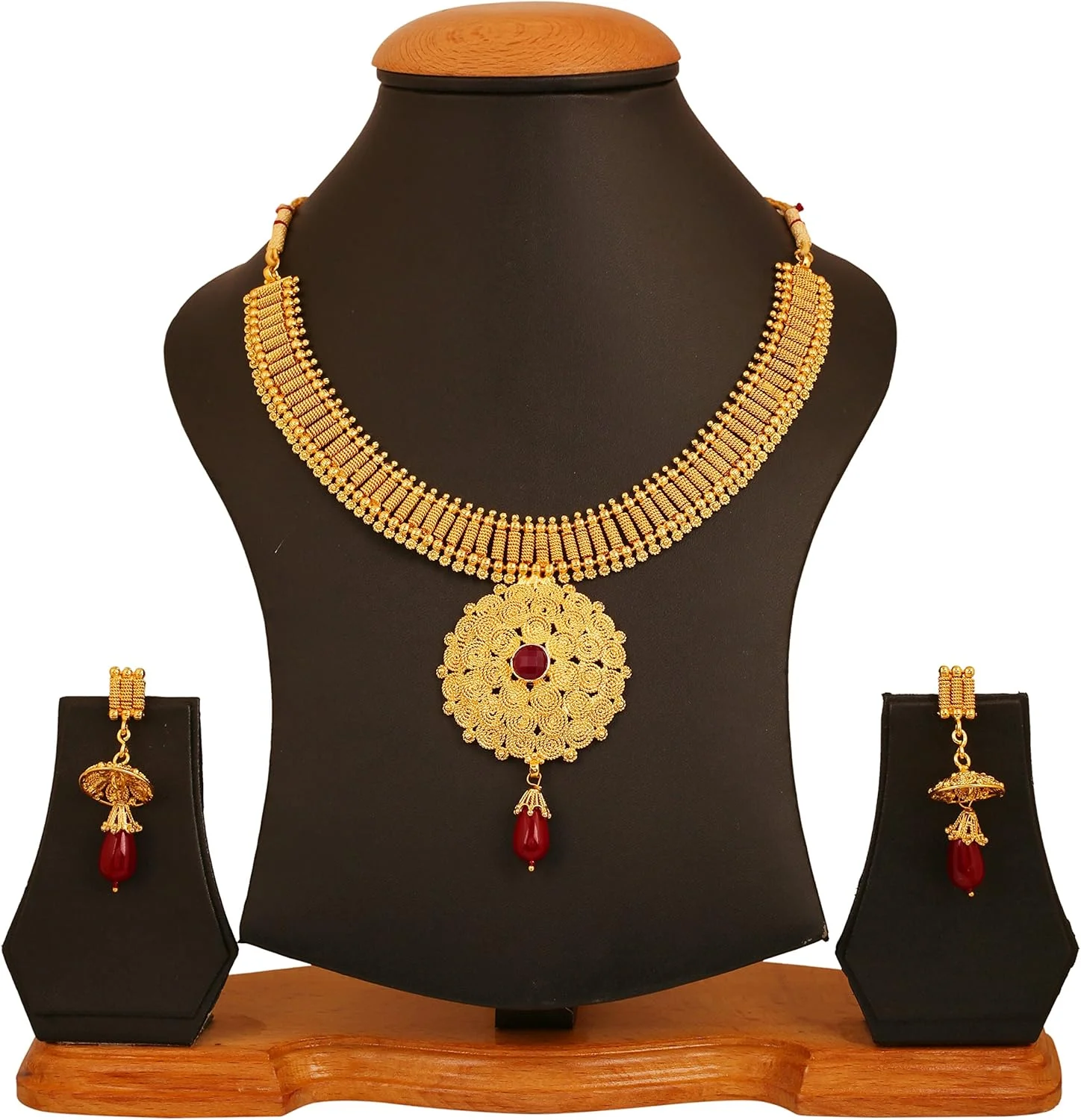 ست گردنبند زنانه طرح هندی بالیوودی تاچ استون با طراحی هنری سیمپیچی شده و طرح مارپیچ، مناسب عروس، با روکش طلایی ست گردنبند زنانه طرح هندی بالیوودی تاچ استون با طراحی هنری سیمپیچی شده و طرح مارپیچ، مناسب عروس، با روکش طلایی