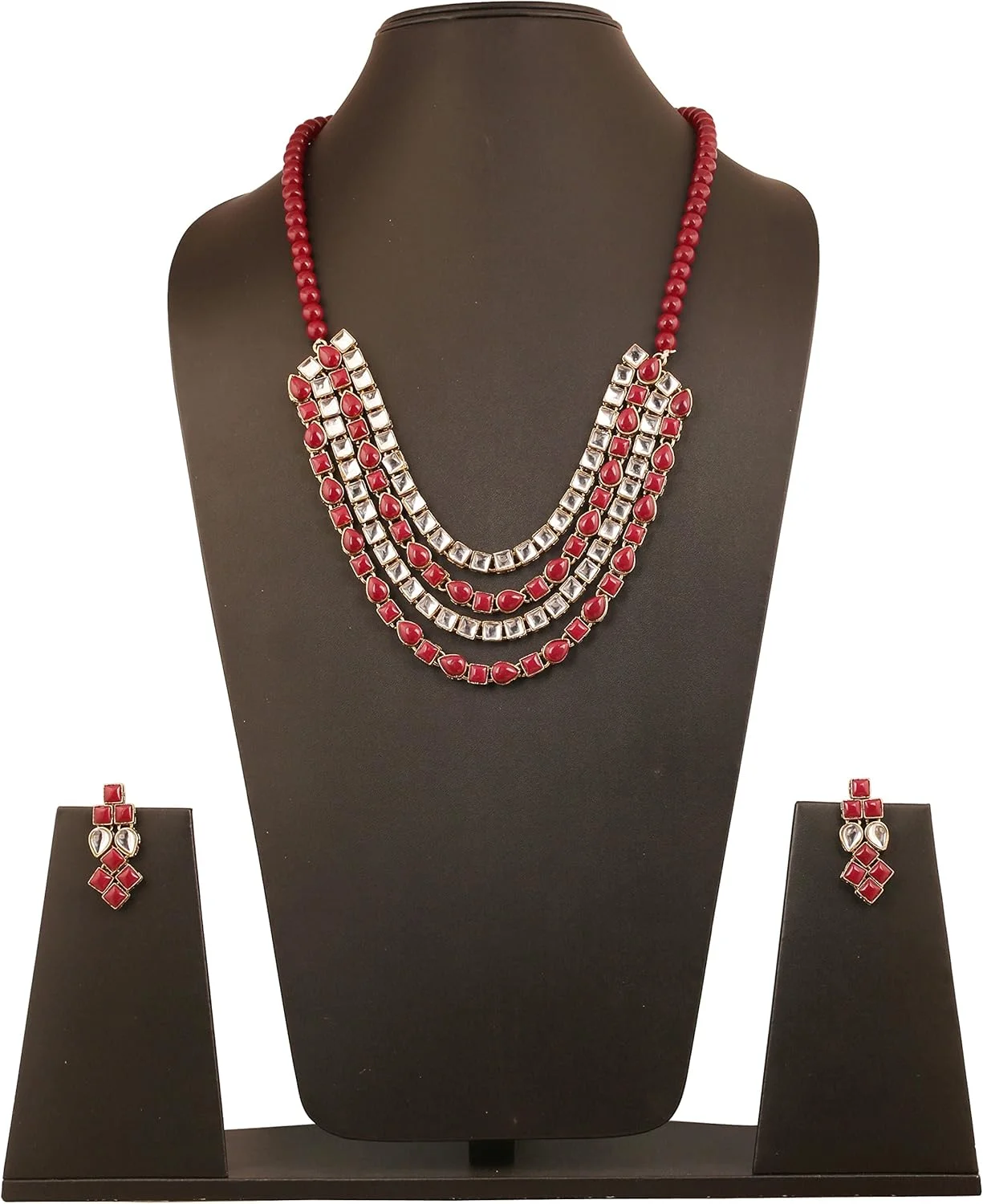 تاچ استون "مجموعه کندن معاصر" گردنبند جواهرات بلند قرمز به سبک کندن نوآورانه بالیوود هندی با رنگ طلای عتیقه برای زنان تاچ استون "مجموعه کندن معاصر" گردنبند جواهرات بلند قرمز به سبک کندن نوآورانه بالیوود هندی با رنگ طلای عتیقه برای زنان