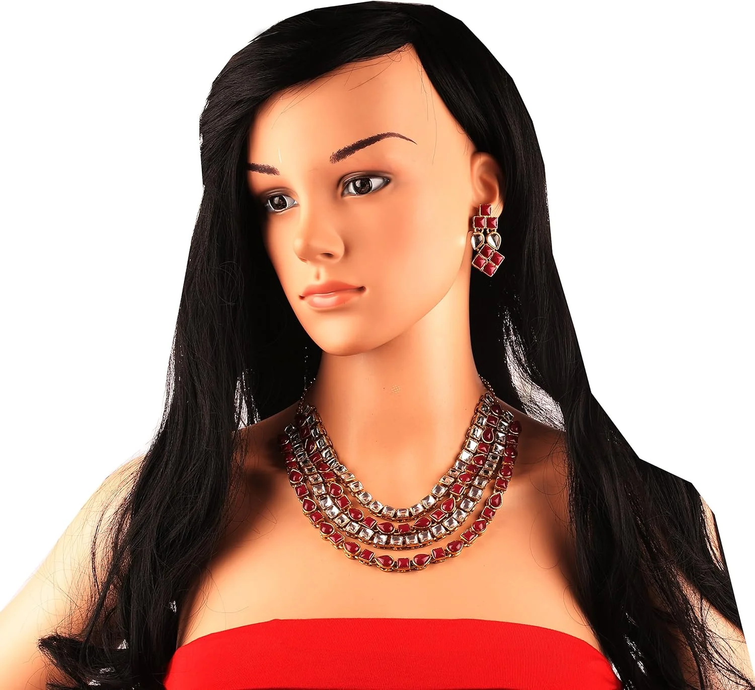 تاچ استون "مجموعه کندن معاصر" گردنبند جواهرات بلند قرمز به سبک کندن نوآورانه بالیوود هندی با رنگ طلای عتیقه برای زنان تاچ استون "مجموعه کندن معاصر" گردنبند جواهرات بلند قرمز به سبک کندن نوآورانه بالیوود هندی با رنگ طلای عتیقه برای زنان