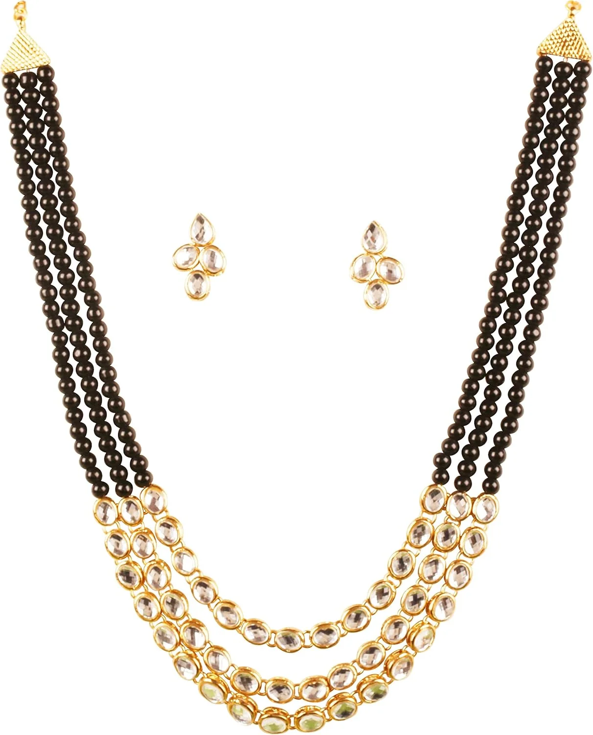 تاچ استون جدید! "مجموعه کندن معاصر" گردنبند و جواهرات عروسکی الهام گرفته از بالیوود و طرح های موغال با سه ردیف مهره های اونیکس مشکی مصنوعی با روکش طلای عتیقه برای بانوان تاچ استون جدید! "مجموعه کندن معاصر" گردنبند و جواهرات عروسکی الهام گرفته از بالیوود و طرح های موغال با سه ردیف مهره های اونیکس مشکی مصنوعی با روکش طلای عتیقه برای بانوان