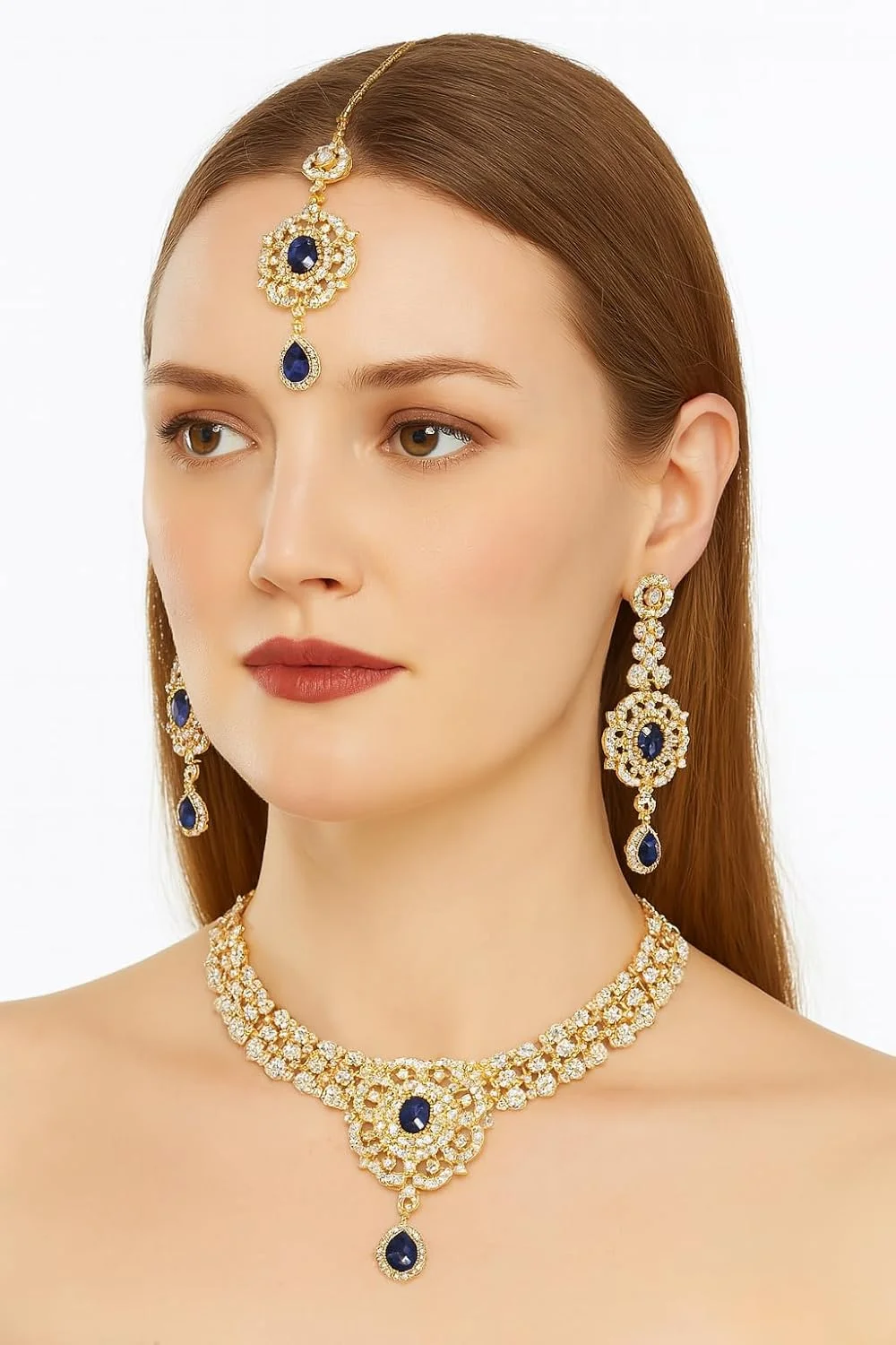 ست جواهرات هندی تاچ استون برای زنان، ست بالیوودی، گردنبند و گوشواره جواهرات عروس، زیورآلات مصنوعی، عروسی پنجابی، مانگ تیکا در رنگ طلایی، سفید یا نقره ای برای زنان ست جواهرات هندی تاچ استون برای زنان، ست بالیوودی، گردنبند و گوشواره جواهرات عروس، زیورآلات مصنوعی، عروسی پنجابی، مانگ تیکا در رنگ طلایی، سفید یا نقره ای برای زنان