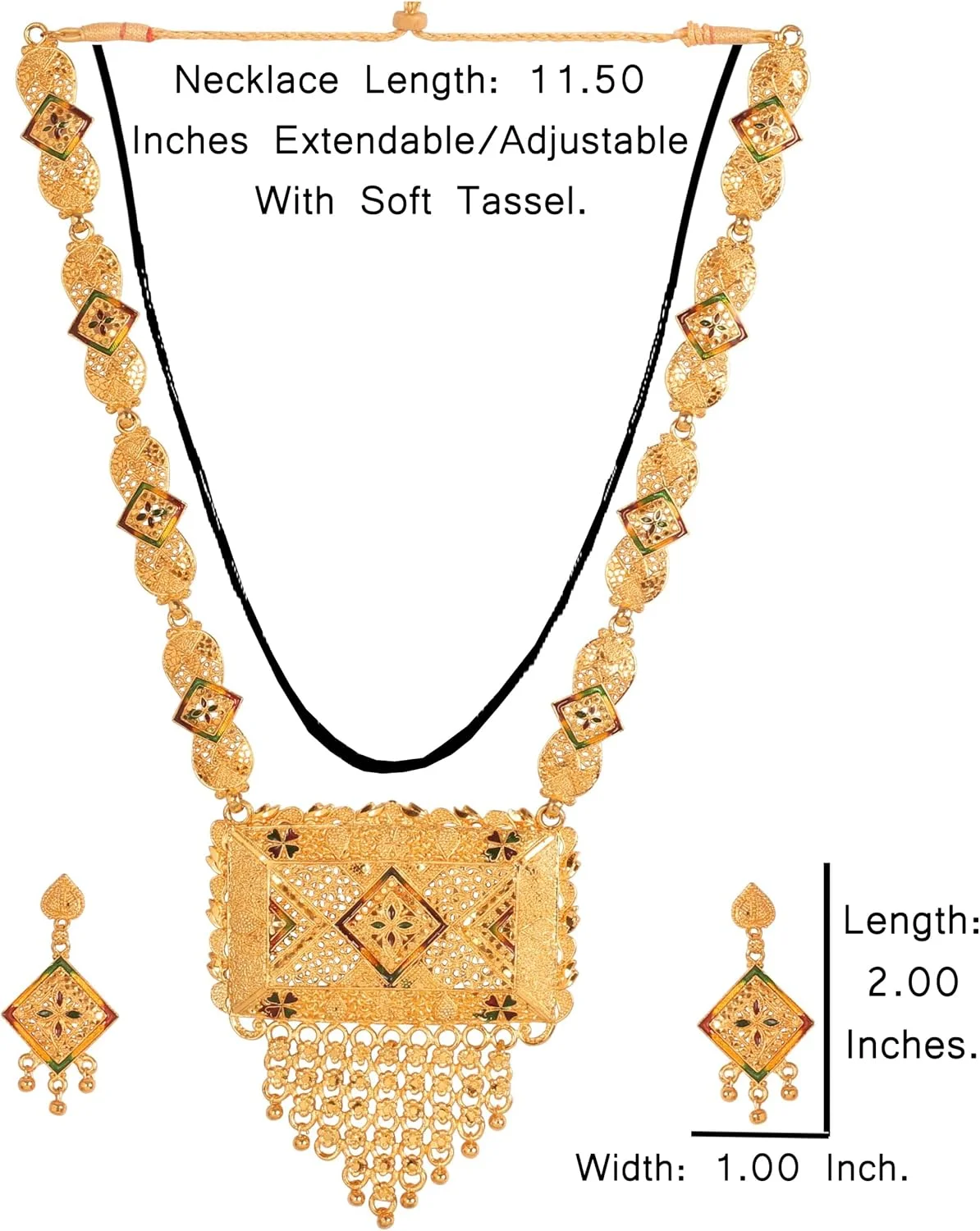 ست گردنبند بلند مجلسی زنانه با طرح گل و بوته، میناکاری شده، با الهام از جواهرات دست ساز هندی بالیوودی، طلایی عتیقه ست گردنبند بلند مجلسی زنانه با طرح گل و بوته، میناکاری شده، با الهام از جواهرات دست ساز هندی بالیوودی، طلایی عتیقه