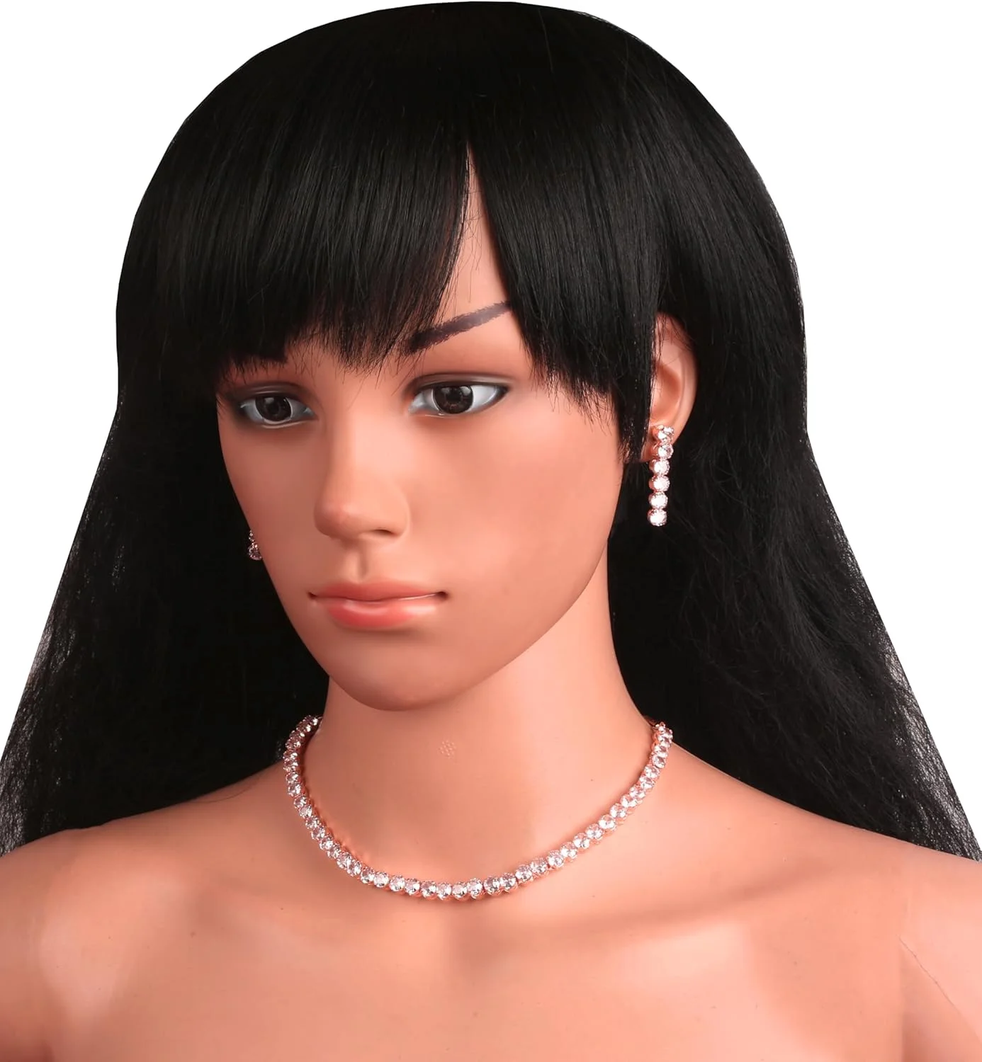 گردنبند و گوشواره زنانه تاچ استون با روکش رزگلد، طرح الماس، برش گرد، زیرکونیا، زنجیر ضخیم، جواهرات طراح. گردنبند و گوشواره زنانه تاچ استون با روکش رزگلد، طرح الماس، برش گرد، زیرکونیا، زنجیر ضخیم، جواهرات طراح.