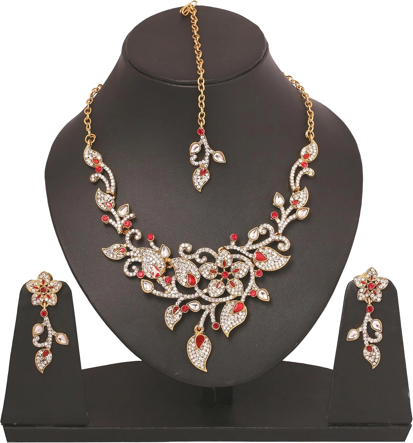 گردنبند مجلسی زنانه تاچ استون با طرح بوته جقه و کریستال، طلایی عتیقه گردنبند مجلسی زنانه تاچ استون با طرح بوته جقه و کریستال، طلایی عتیقه