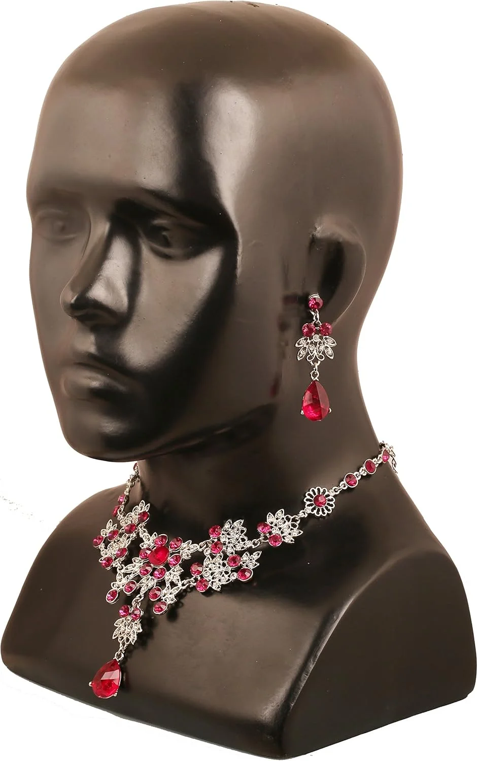 ست گردنبند زنانه تاچ استون با روکش رودیوم، طرح گل و نگین های قرمز ست گردنبند زنانه تاچ استون با روکش رودیوم، طرح گل و نگین های قرمز