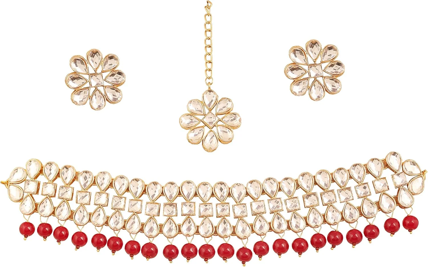 تاچ استون، ست گردنبند چوکر مجلسی با طراحی الهام گرفته از دوره گورکانی، سبک پولکی کندان، طلایی آنتیک، مناسب عروس و بانوان تاچ استون، ست گردنبند چوکر مجلسی با طراحی الهام گرفته از دوره گورکانی، سبک پولکی کندان، طلایی آنتیک، مناسب عروس و بانوان